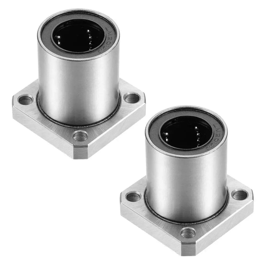 Smooth, precise linear movement with a pair of square flange bearings featuring a 20mm bore, 32mm OD, and 42mm length; sealed on both sides for longevity, ideal for CNC guides and automation axes along sturdy guide bars.