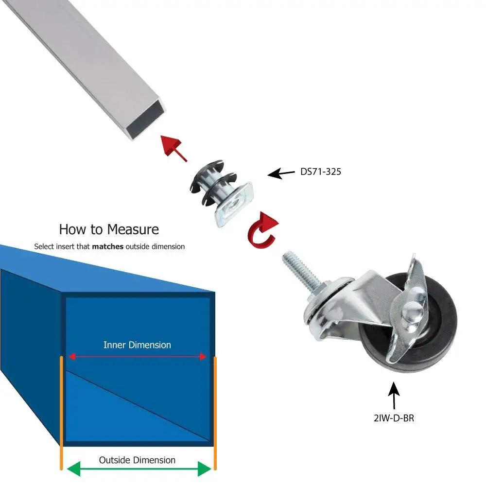 One Inch Square Metal Double Star Caster Insert With 5/16-18 Threaded Stem For 2 Inch Wheel Industrial Casters Diagram