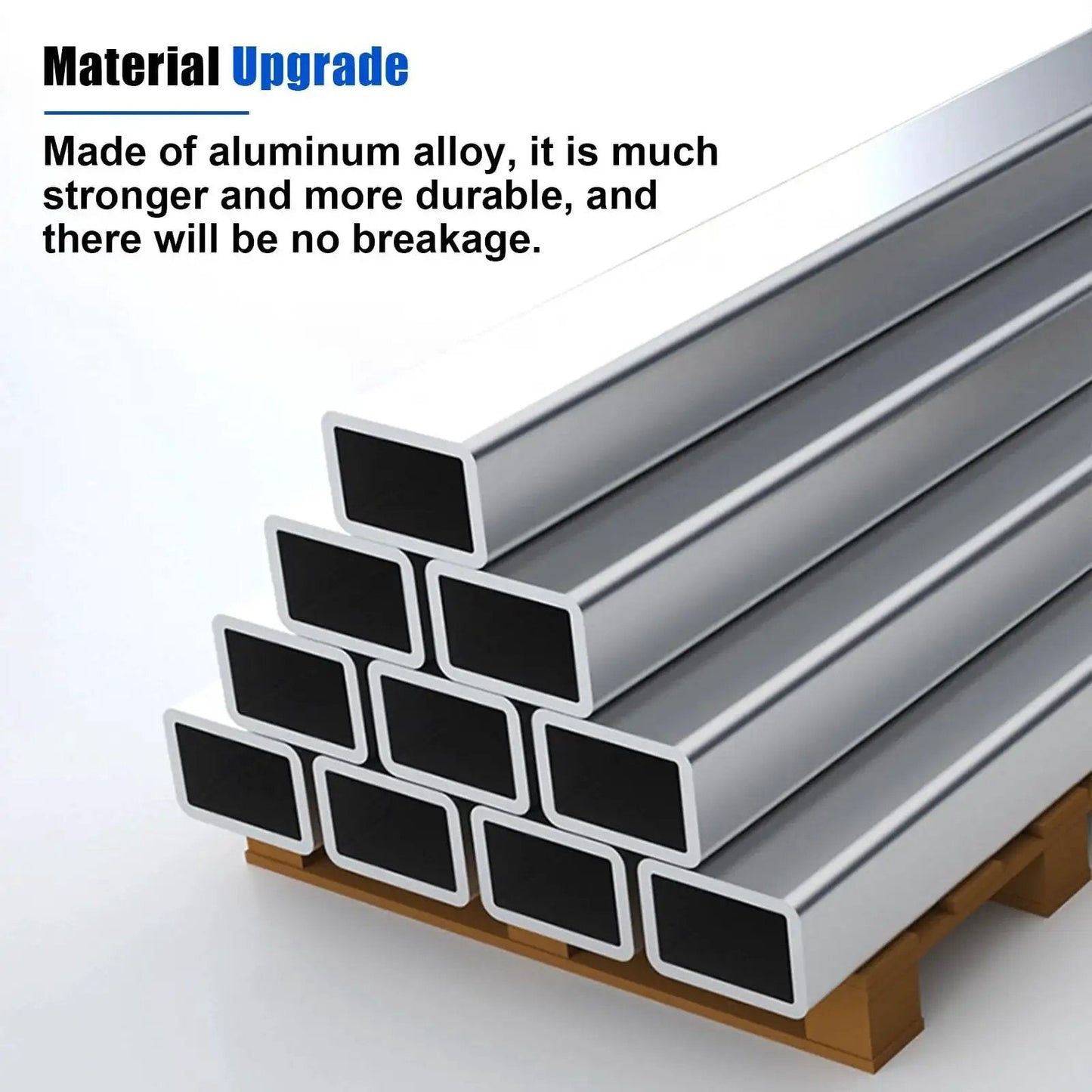 Aluminum alloy bars stacked on a pallet, showcasing material strength for RV Schwintek Bearing Block Kit For In Wall Slide Outs.