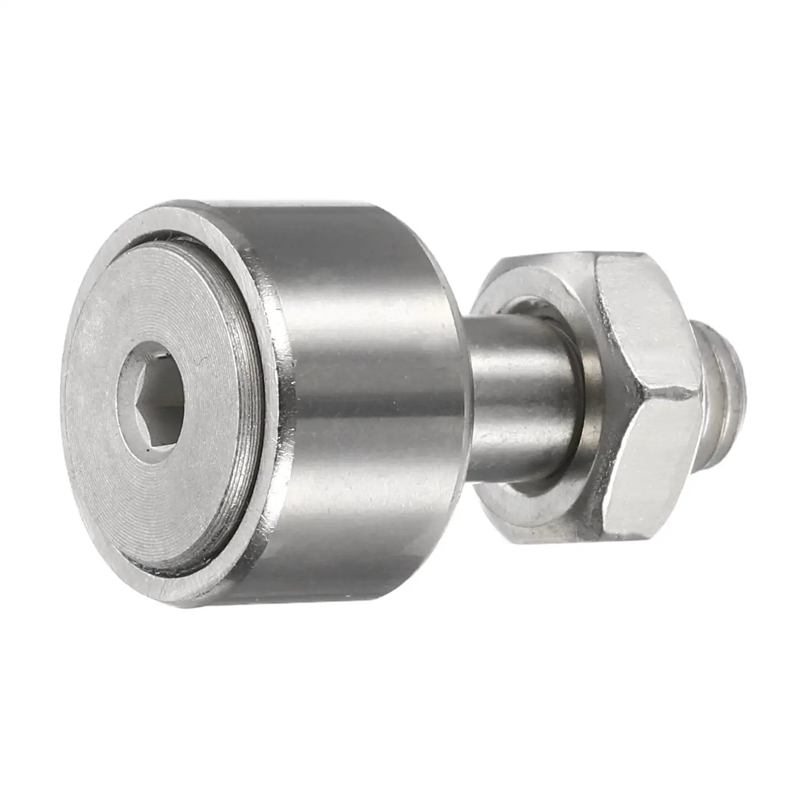 Stud Type Cam Follower CFS2.5V KR5 Built For Humid Environments In SUS304 Stainless Steel, side view, showing roller and thread
