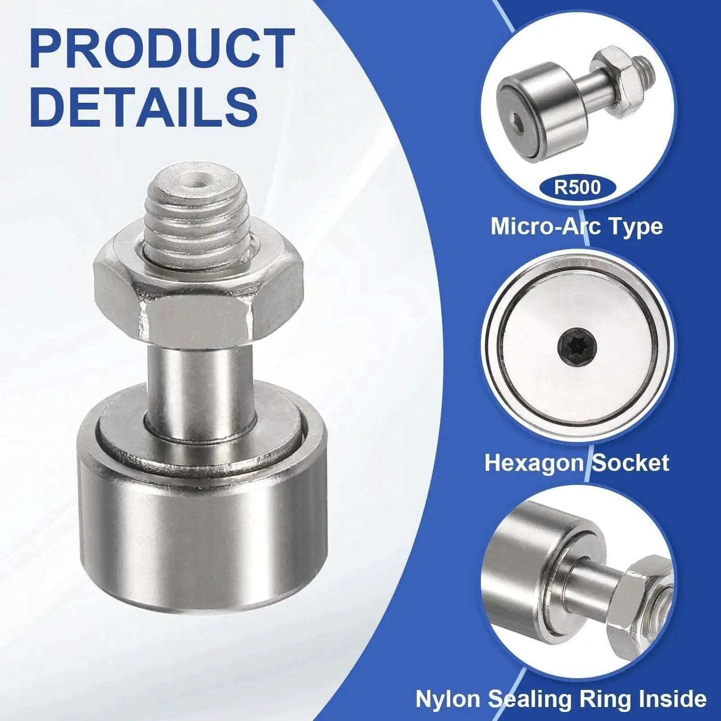 Stud Type Cam Follower CFS2.5V KR5 Built For Humid Environments In SUS304 Stainless Steel with hexagon socket details