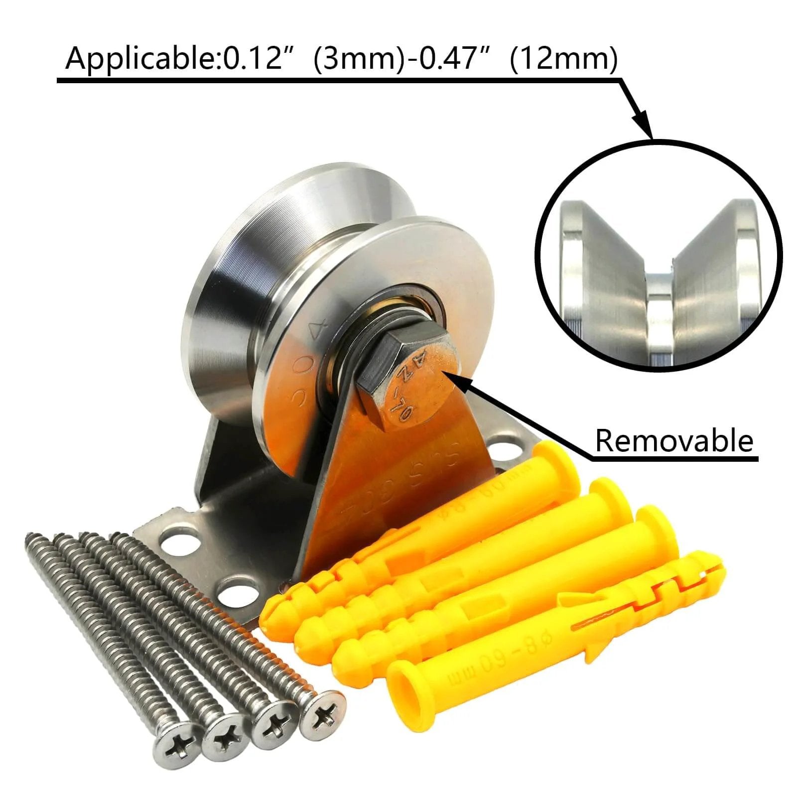 V Type Groove Wheel Pulley Stainless Steel Silent Pulley Block with screws and expansion pipes, removable double bearing