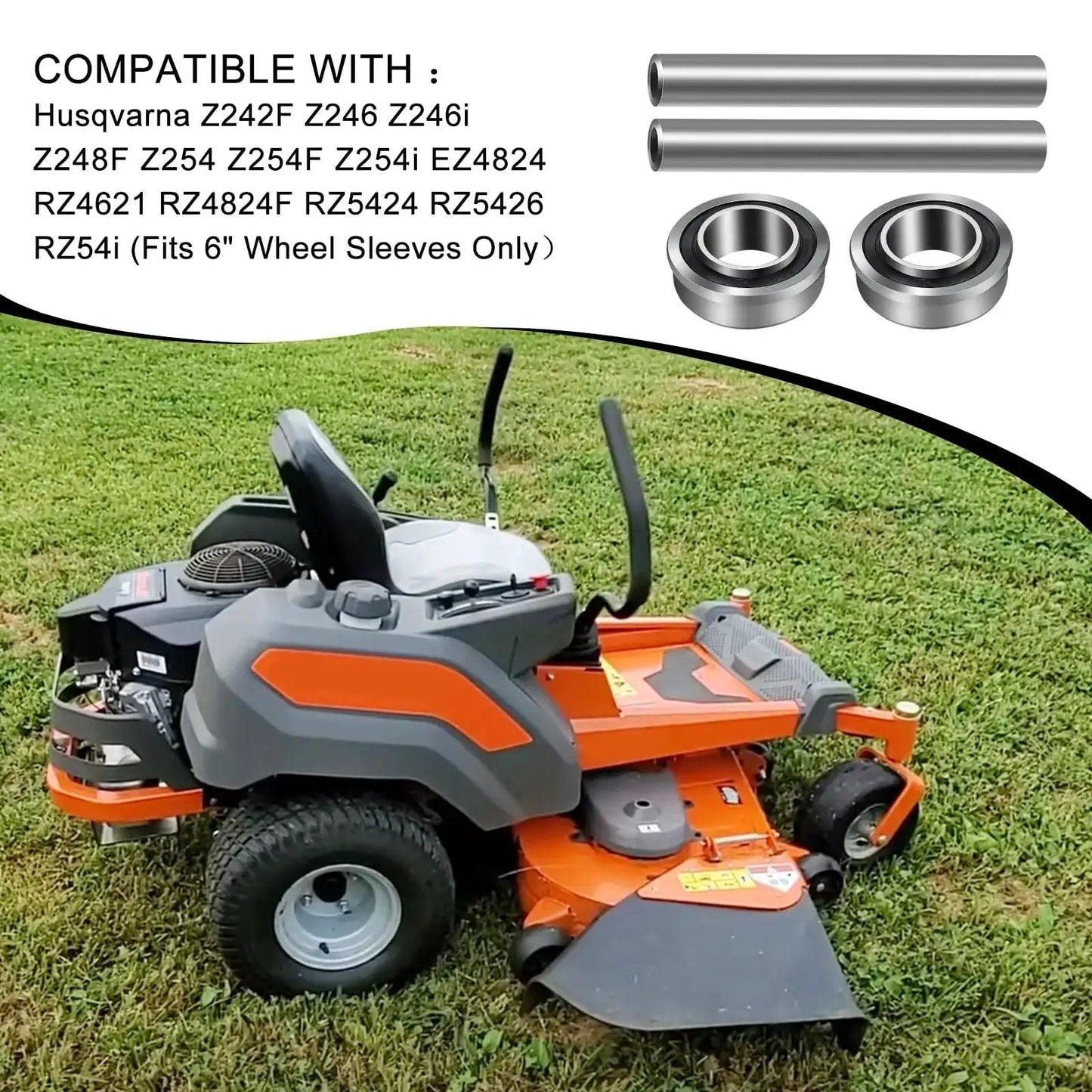 Two Stainless Steel Front Axle And Bearing Conversion Kits For Z Series Zero Turn Mowers with 6 Inch Wheel Sleeves