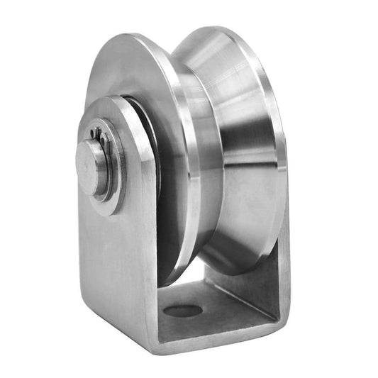 Grooved Wheel Pulley Block Pulley Wheel Stainless Duplex Bearing Silent Detachable Heavy Duty Traction Wheel, side view.