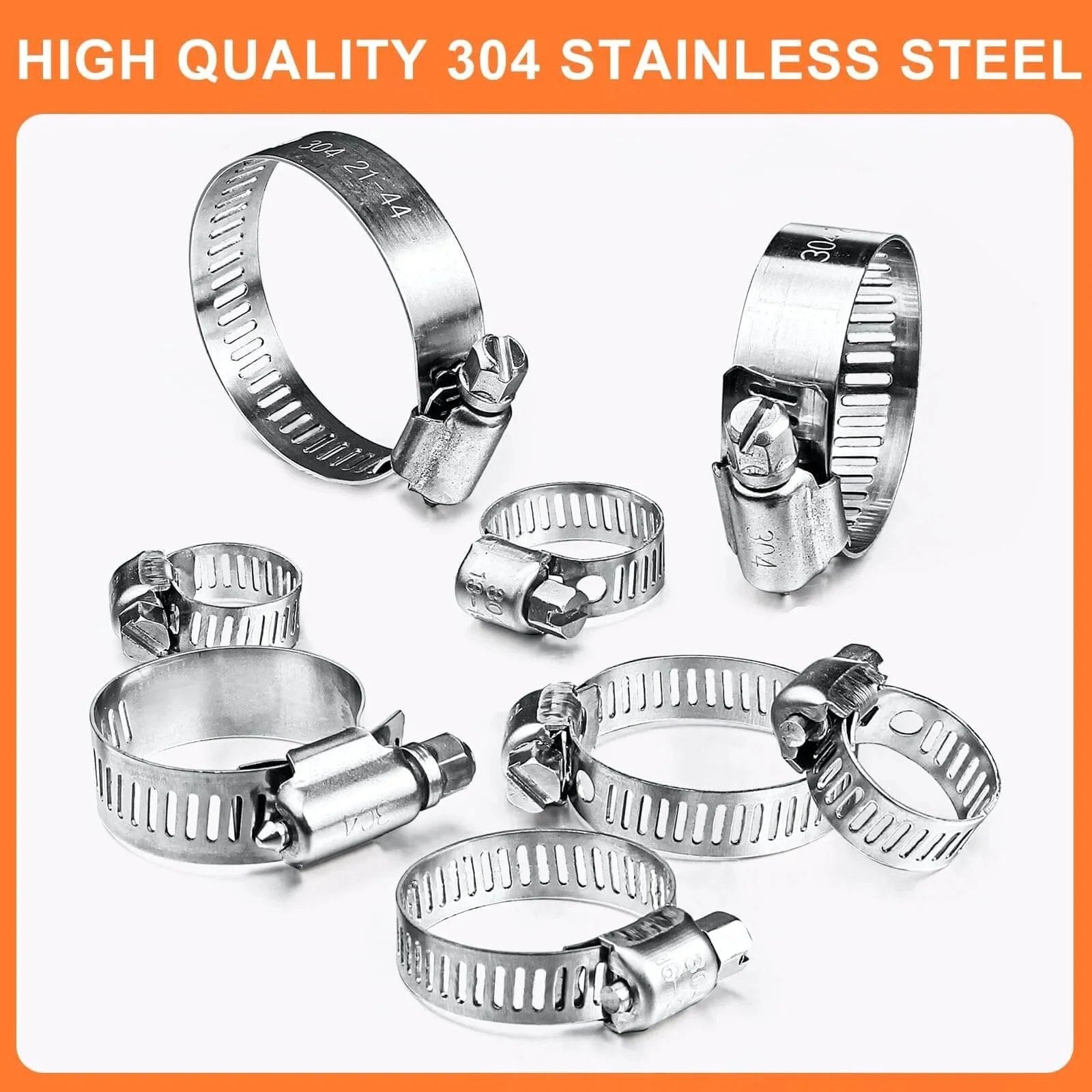 120 Piece Hose Clamp Set Camtek Stainless Steel Adjustable Worm Gear Clamp 6 to 44 mm Range displayed on white background