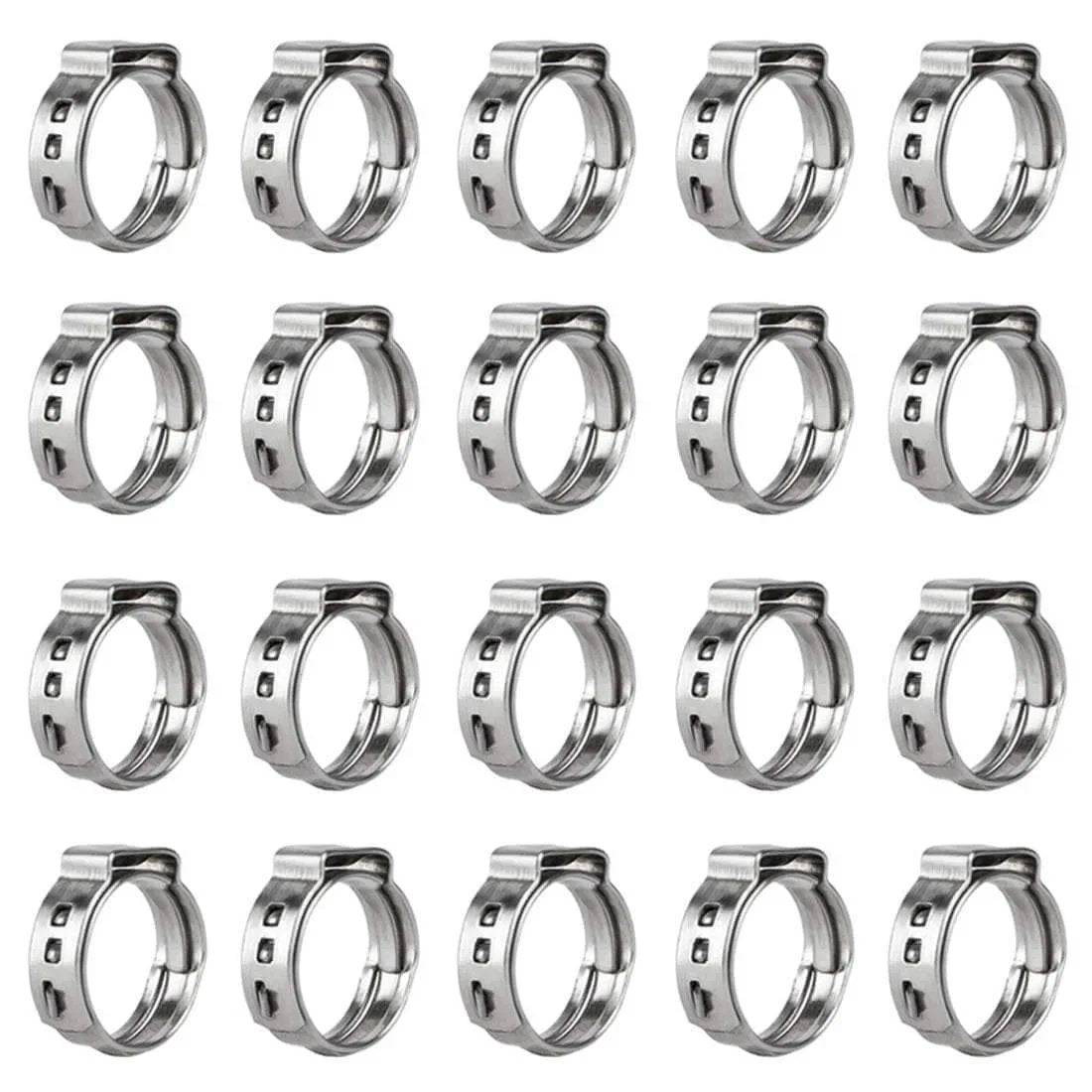 40 Pcs 15.3mm-18.5mm Single Ear Hose Clamps 304 Stainless Steel PEX Cinch Clamps Stepless Cinch Crimp Rings Pinch Clamps