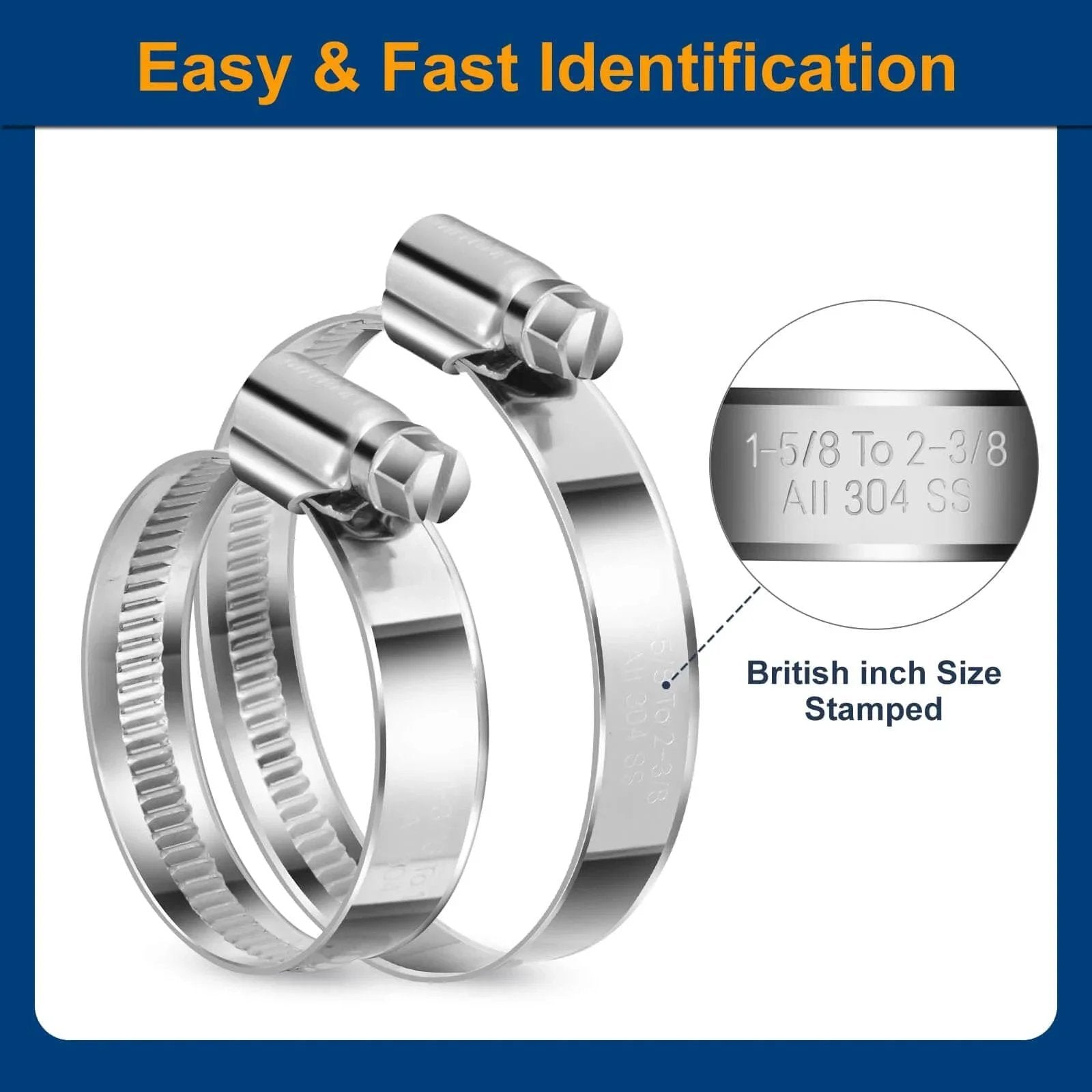 Non Slip Hose Clamp Assortment Twenty Pcs Five Sixteenth To One And One Quarter Inch Heavy Duty Worm Gear Clamps Stainless Steel 304