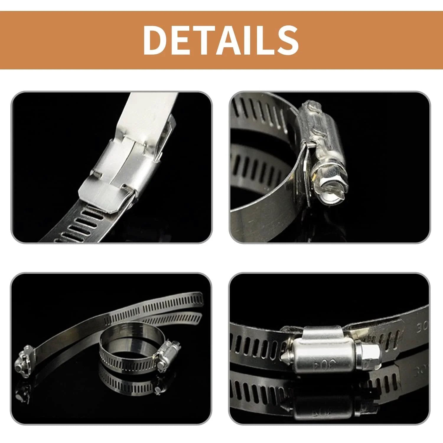 Details of 100 Pack Stainless Steel Worm Gear Hose Clamps 6 To 12 Mm Adjustable Fuel Line Clamps 304 Stainless Steel Corrosion Resistant