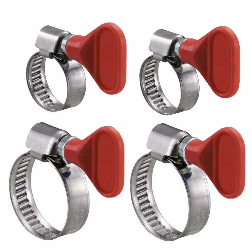 Wideskall 4 Piece Key Type Twist Adjustable Stainless Steel Hose Clamp Set Kit Includes Two 1.5 Inch Clamps And Two 1 Inch Clamps For Heavy Duty Hoses And Automotive Applications For Marine And Industrial Use