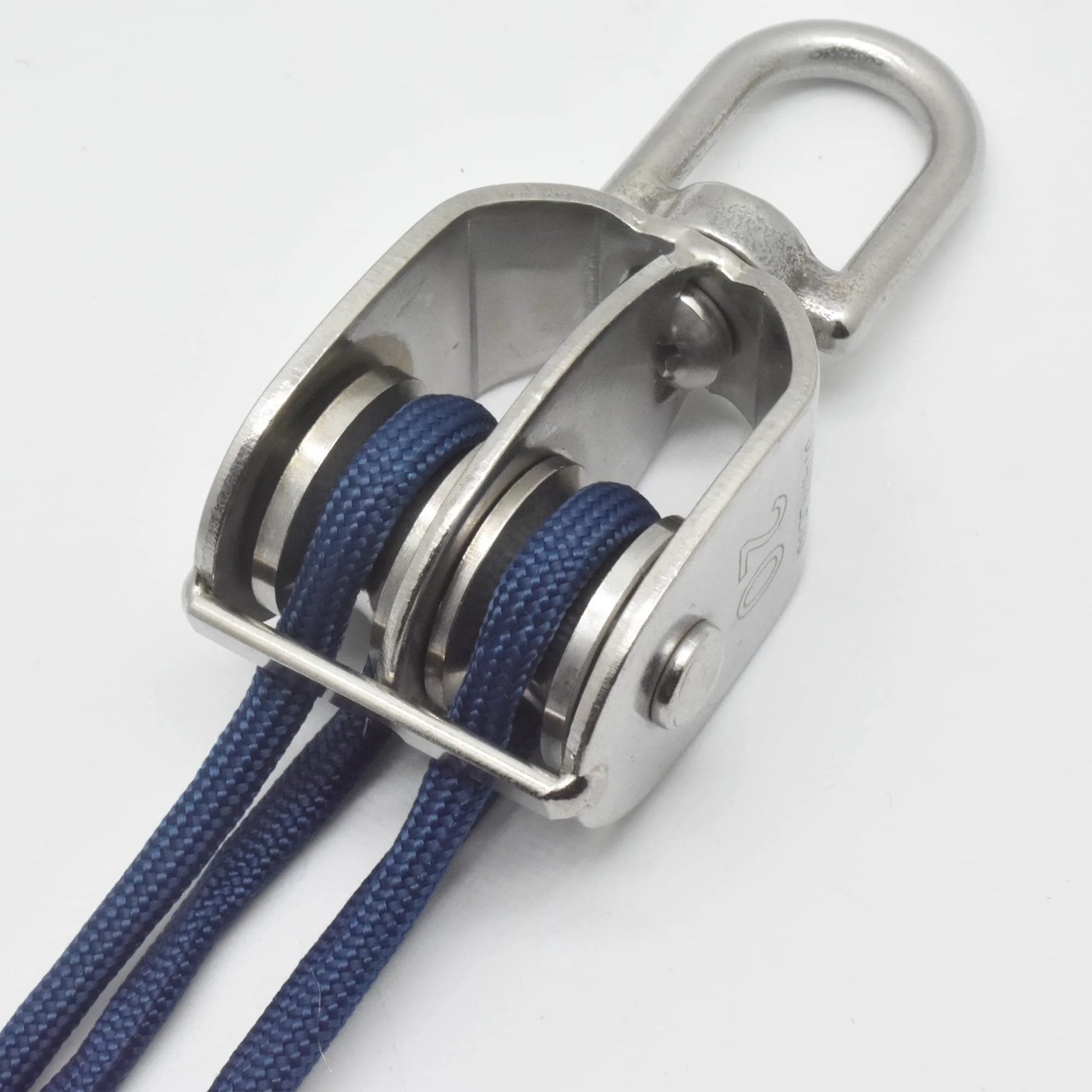 Stainless steel M20 double pulley block with blue ropes, 2 Packs Stainless M20 Double Pulley Block Lifting Teaction Wheel Wire Rope Crane for Lifting and Hanging