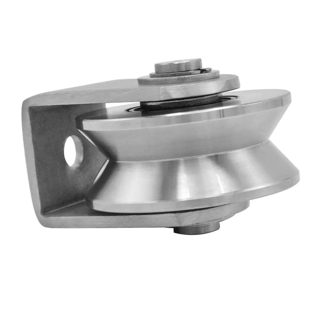 Side view of Grooved Wheel Pulley Block Pulley Wheel Stainless Duplex Bearing Silent Detachable Heavy Duty Traction Wheel for Material Handling