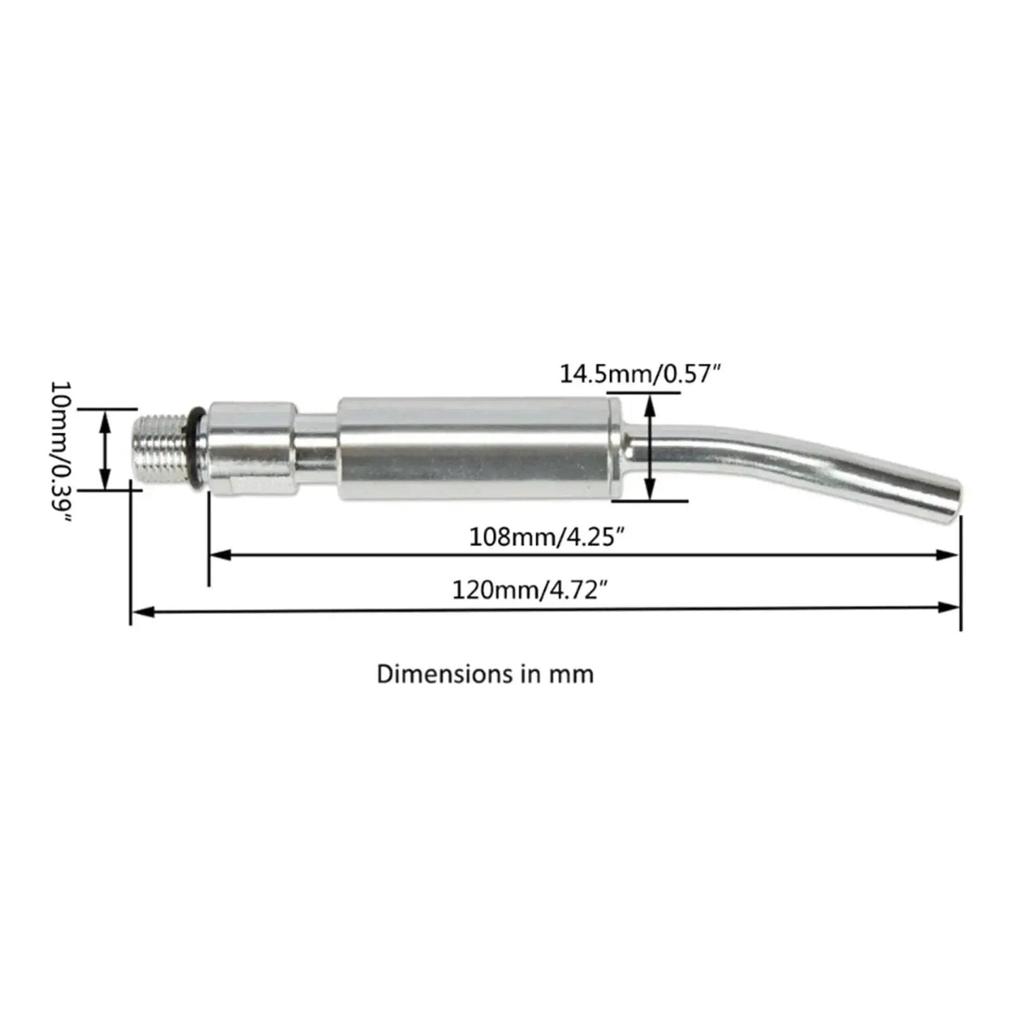Two Pack Japanese Bearing Tube Nozzles for Car Interior Air Blow Guns, M10x1 Thread, 120 Mm Long, Stainless Steel, side view