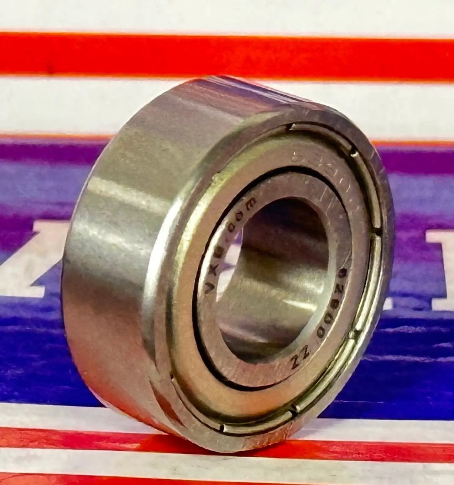 Front view of Stainless Steel Shielded Ball Bearing S88635ZZ 3/4 x 1-3/4 x 1/2 Inch. Metal Shield for dust protection, stainless steel cage.