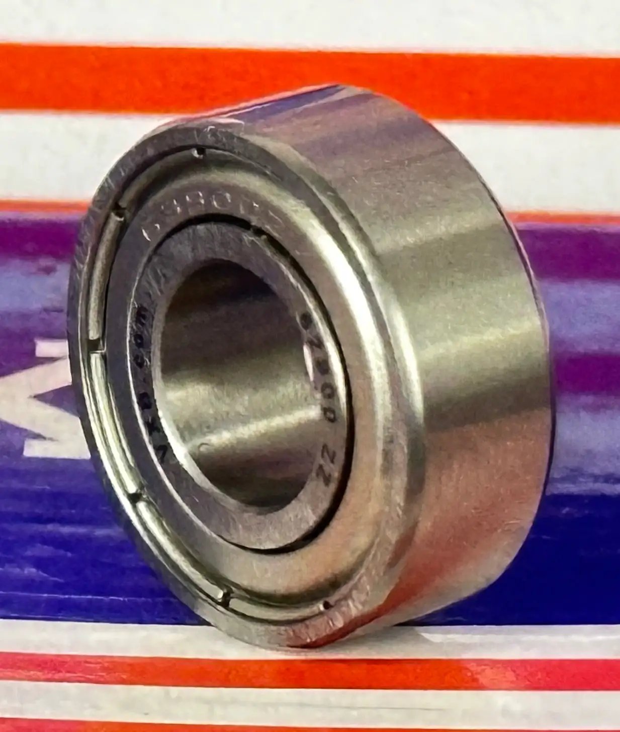Stainless Steel Shielded Ball Bearing S88635ZZ 3/4 x 1-3/4 x 1/2 Inch S88635ZZ shown vertically on packaging