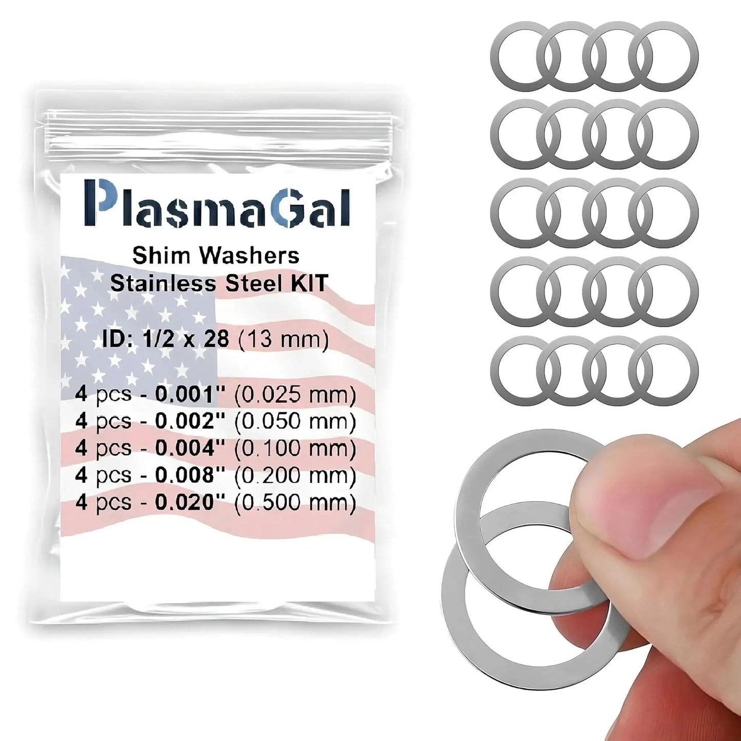 Barrel Shim Kit For One Half By Twenty Eight Inch Threads Stainless Steel 20 Piece Set showing assorted shim washers