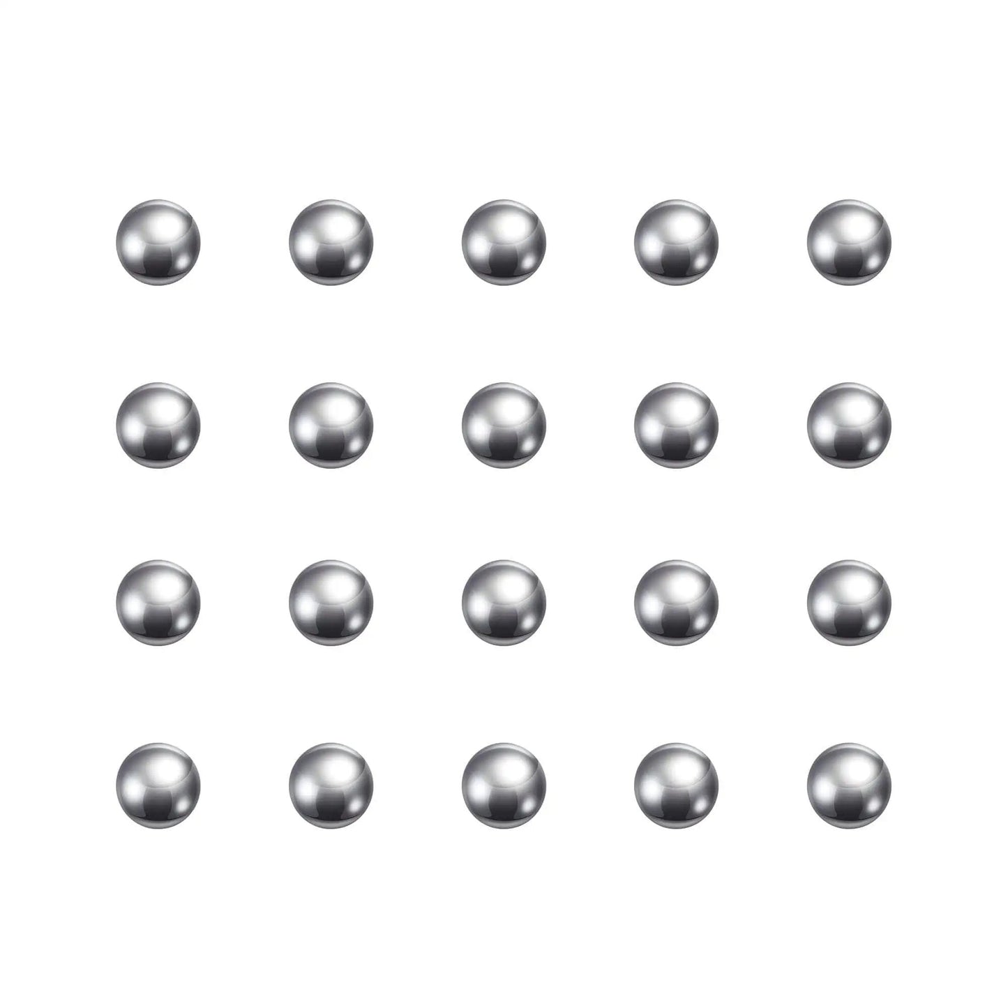 Array of Pro Grade 1.5mm Stainless Steel Bearing Balls G100 Precision, arranged in grid against plain background.
