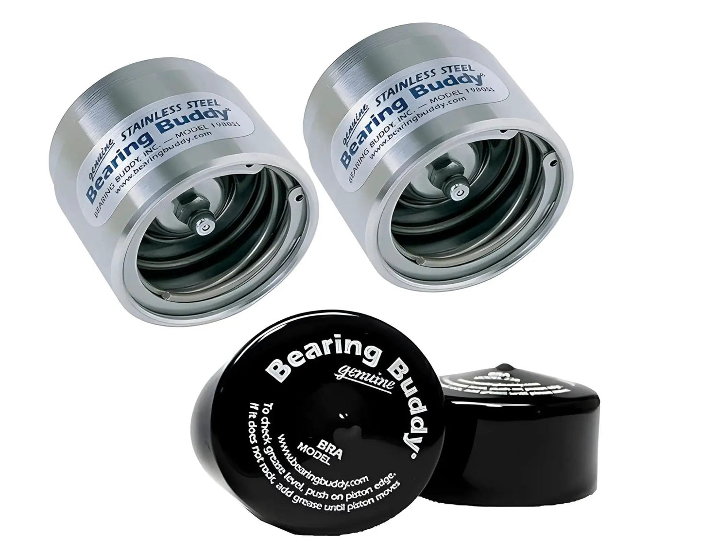 US Made Stainless Steel Bearing Protector 1980-SS with 19B Bra for boats, horse trailers, RVs; blocks water and dirt; 1.980 inch hubs