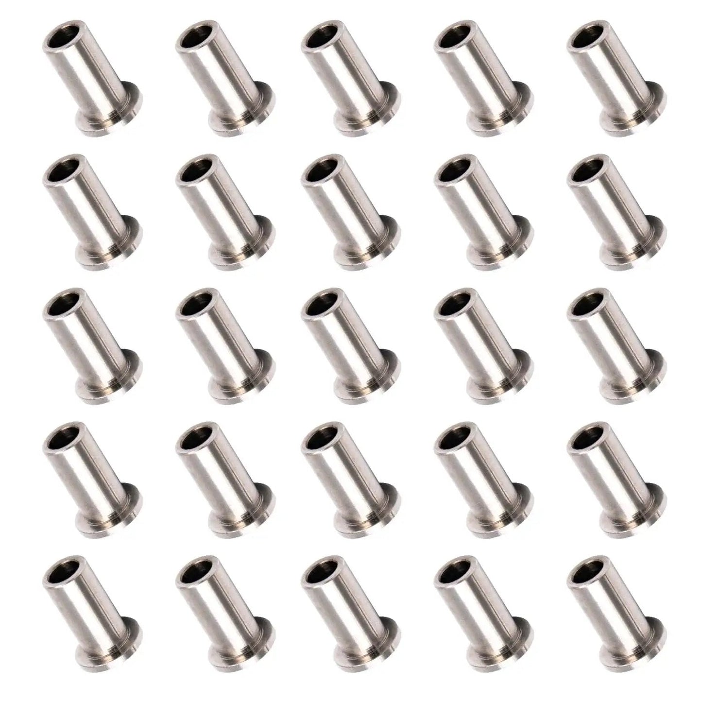 Bearing Sleeve 3220 Replacement 25 Pack for Crathco D and E Series Beverage Dispensers stainless steel lined up