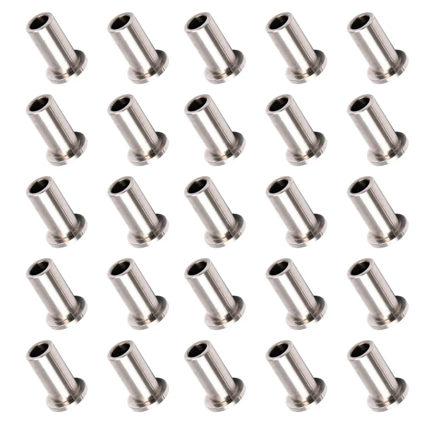 Bearing Sleeve 3220 Replacement 25 Pack for Crathco D and E Series Beverage Dispensers stainless steel lined up