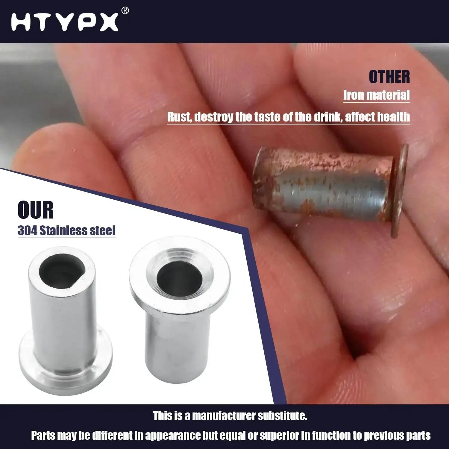 Comparison of 304 stainless steel bearing sleeve and rusted iron sleeve for beverage machines
