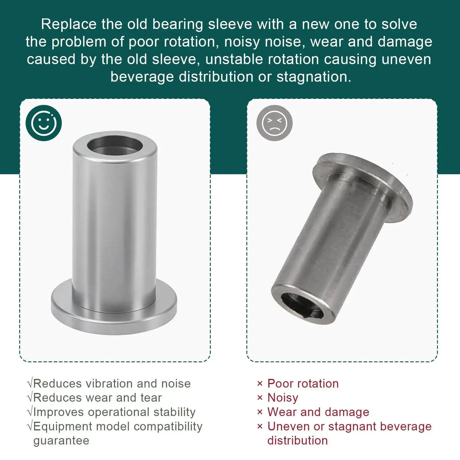 Bearing Sleeve 3220 Compatible With Beverage Dispenser Parts For D15 D25 D35 And E Series, comparison of new vs old bearing sleeve