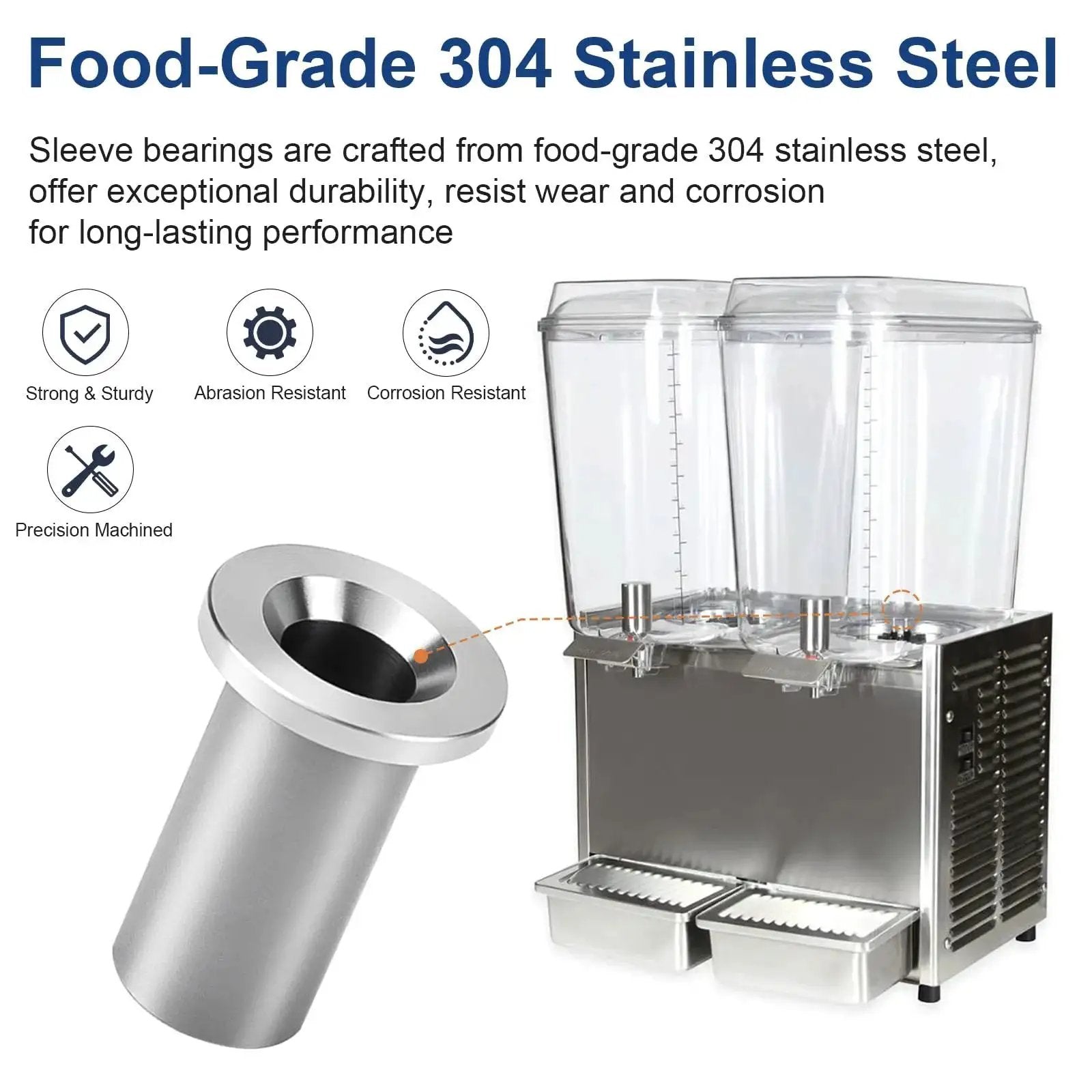 Bearing Sleeve Replacement for Commercial Beverage Dispensers and Juicers Stainless Steel Bushing Compatible With D And E Series