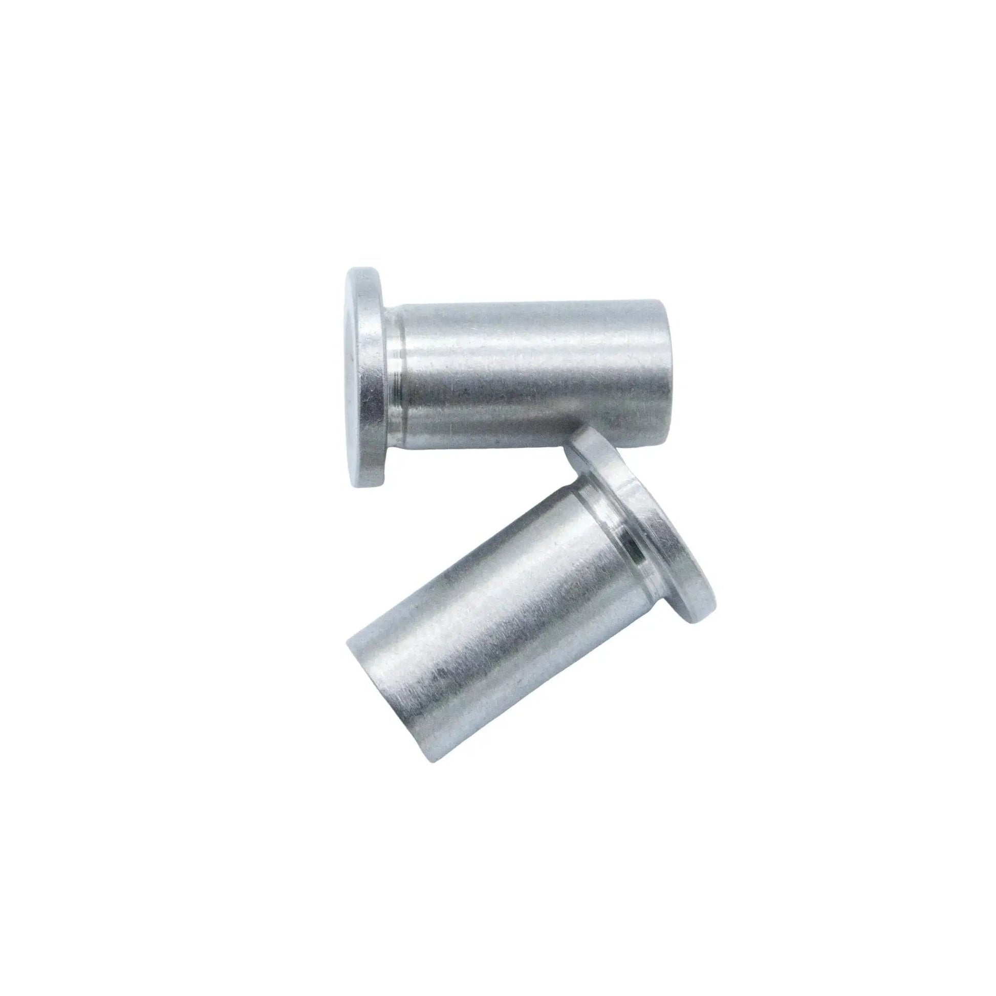 Three Pack 3220 Bearing Sleeve Replacement For Crathco And Grindmaster Dispensers in stainless steel, front view.