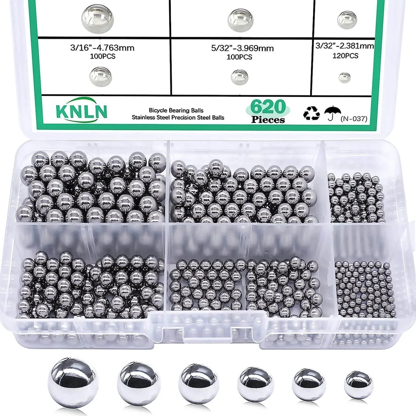 620 Pieces Stainless Steel Bicycle Bearing Balls Set, Precision Steel Balls For Bearings, Six Sizes, Plastic Pack