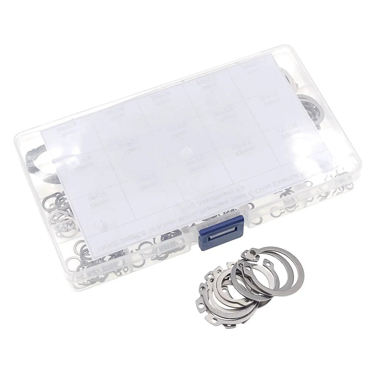 265 Piece Metric Stainless Steel C Clips External Retaining Ring Assortment Kit Includes 15 Sizes With Nominal Diameters 4Mm Through 20Mm For Quick On Hand Fixes Circlips Retaining Rings Automotive Plumbing Machinery Repairs HVAZI in a clear box