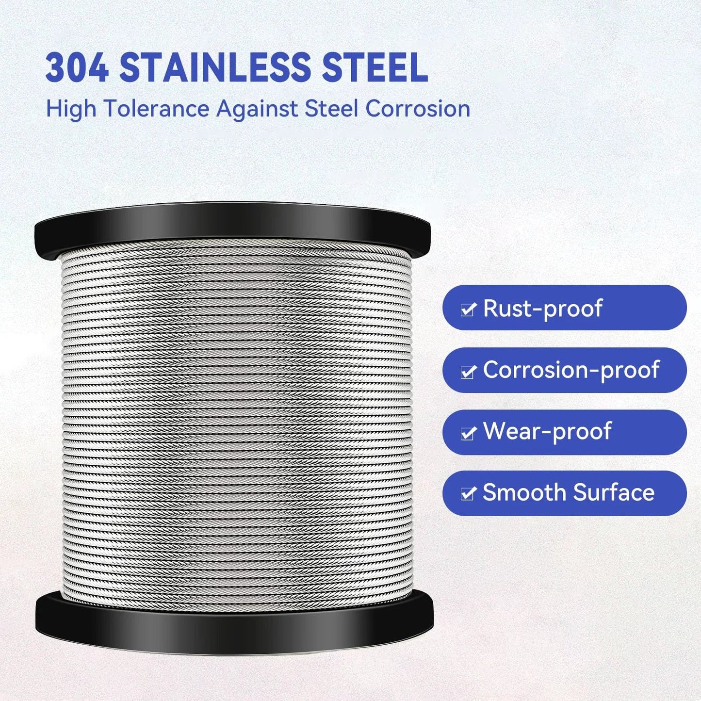 1/4" Stainless Steel Cable,7x19 Strand Aircraft Wire Rope,Cable for Heavy Duty Applications,Outdoor Pulley Cables,Deck Railing with Gloves,Breaking Strength 6400 Ibs,150FT spool