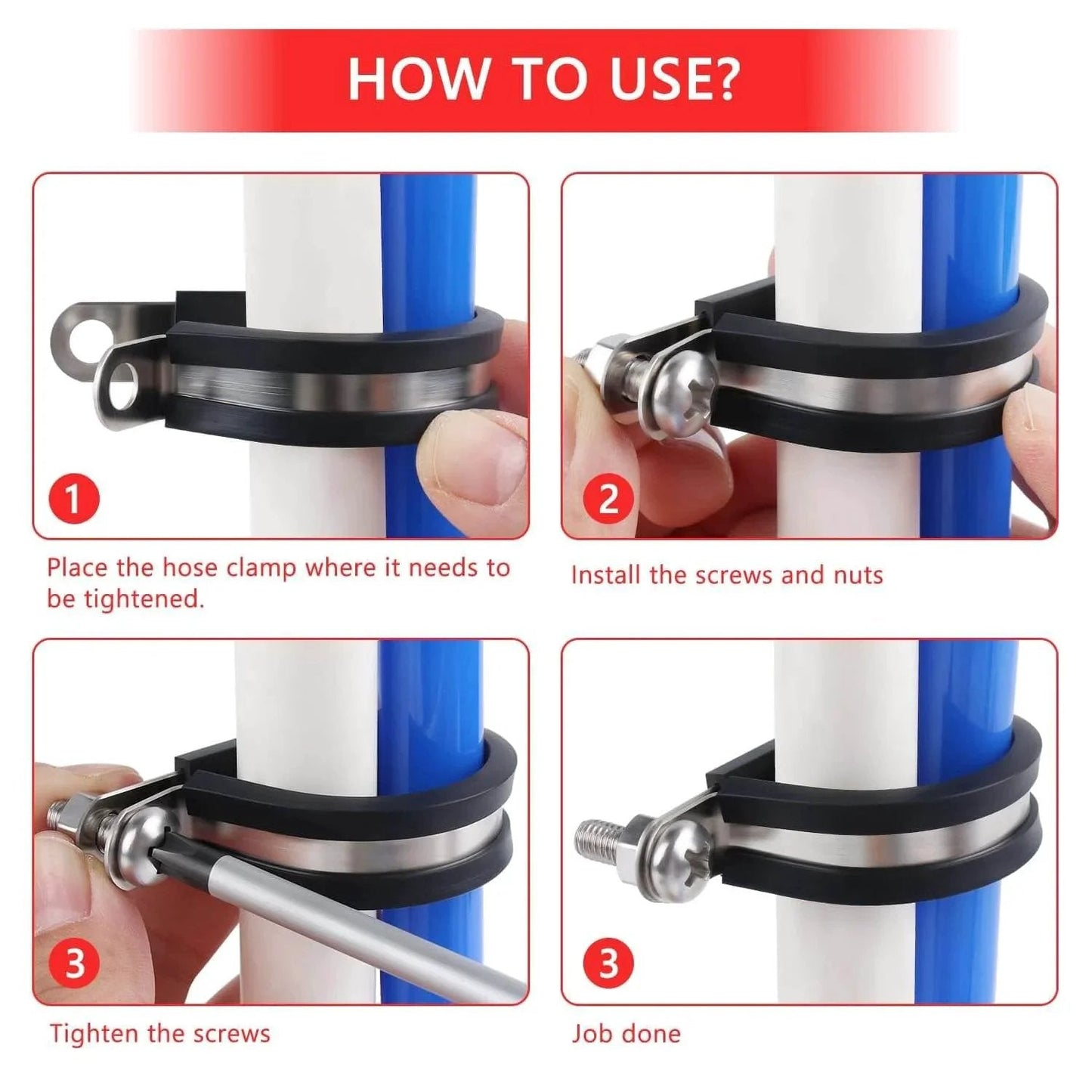 15 Pcs One And A Half Inch Stainless Steel Cable Clamps Kit With Rubber Cushioned Hose Clamps Insulated Tube Clips installation guide