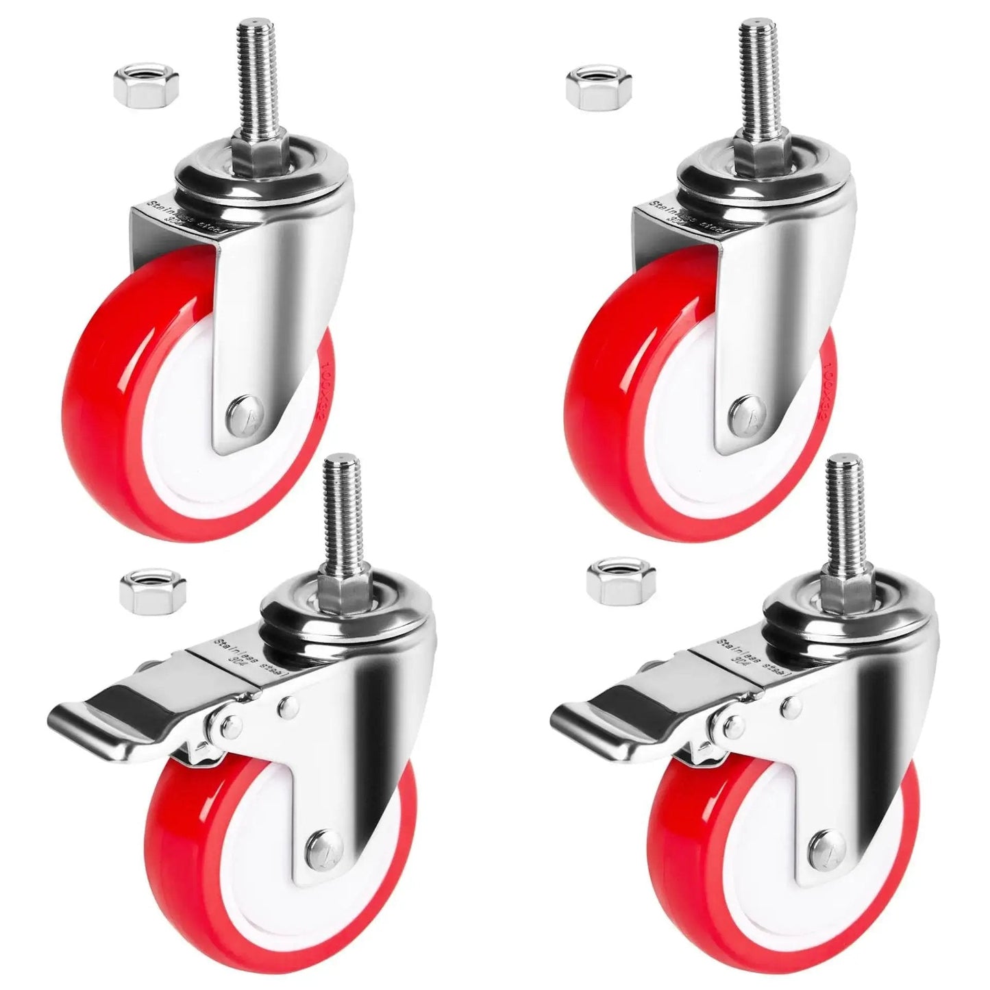 4 Inch Stainless Steel Caster Wheel With Brake Heavy Duty Non Marking Polyurethane PU Wheel Rust Resistant For Hospital Lab Furniture