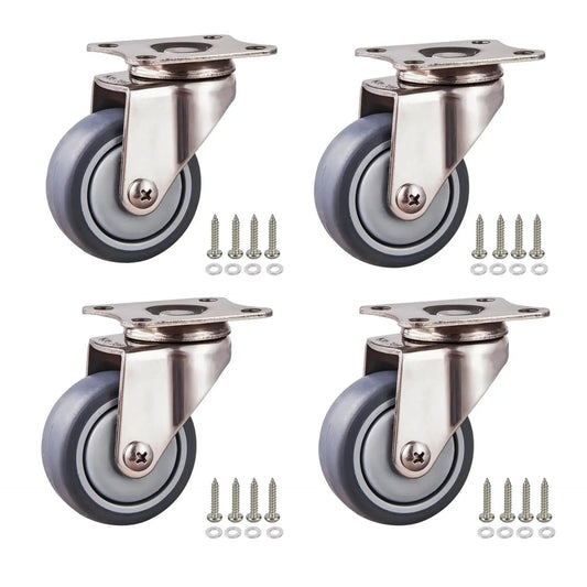 Stainless Steel Caster Wheels 2 Inch Set of 4 with 360 Degree Swivel Silent Non Marking Thermoplastic Rubber Wheels and screws