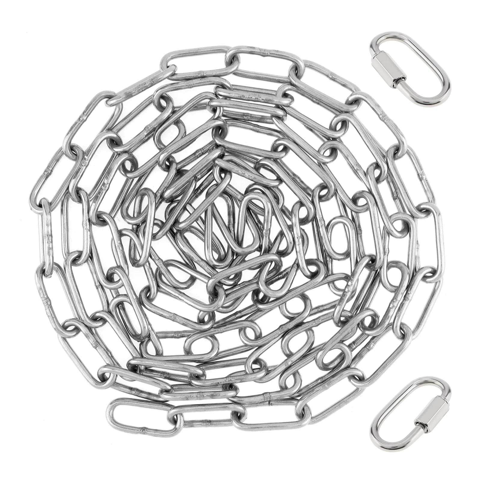 ✝️ 1/8" 6.5Ft Stainless Steel Link Chain, 3mm Heavy Duty Dog Chain 304 Steel 75 LBS Load Bearing with 2 Locking Snap Hooks