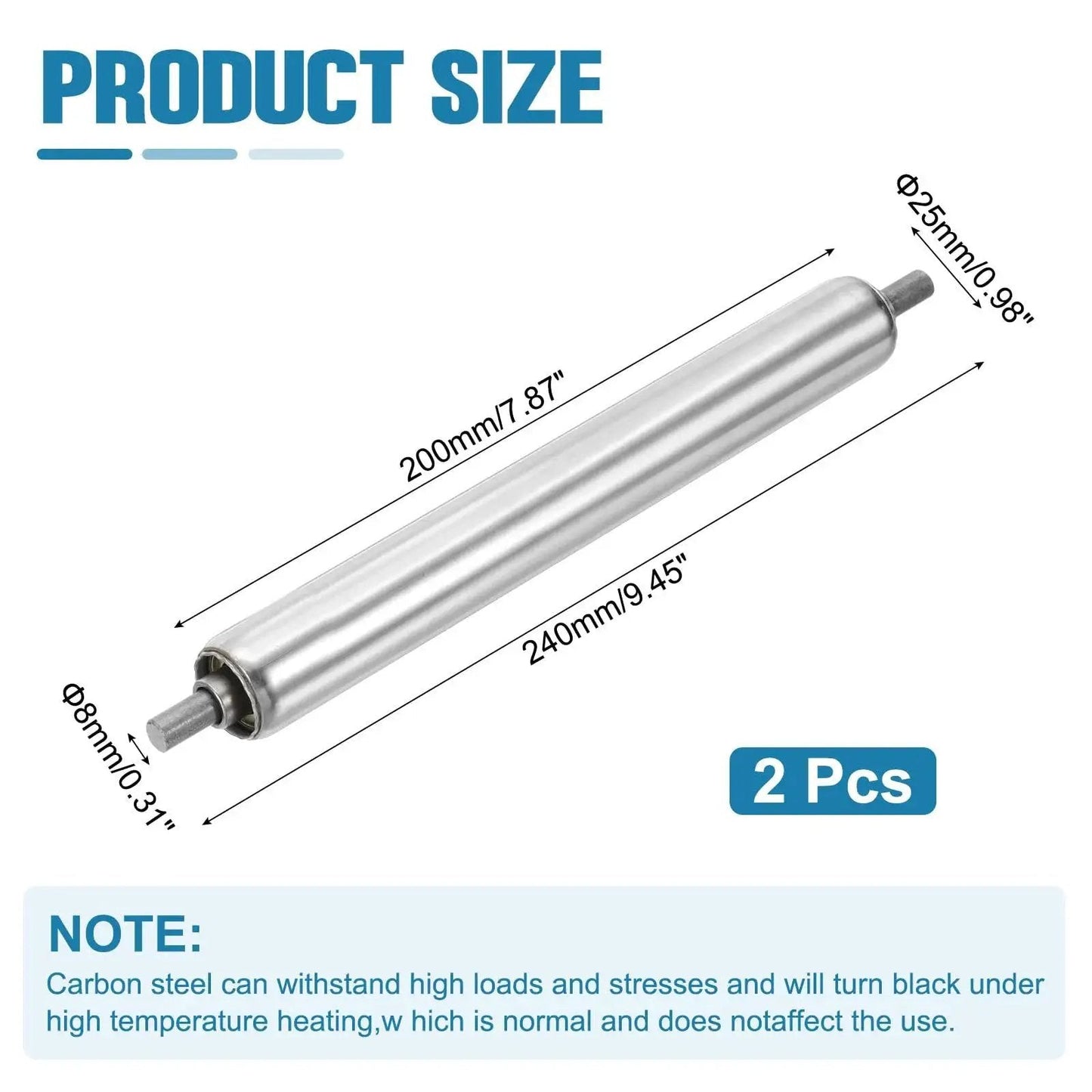 Heavy Duty Stainless Steel Conveyor Roller 1 Inch Diameter 8 Inch Length Replacement Part For Gravity Conveyor Systems With Galvanized End Silver Pack Of 2 By Meccanixity product size illustration