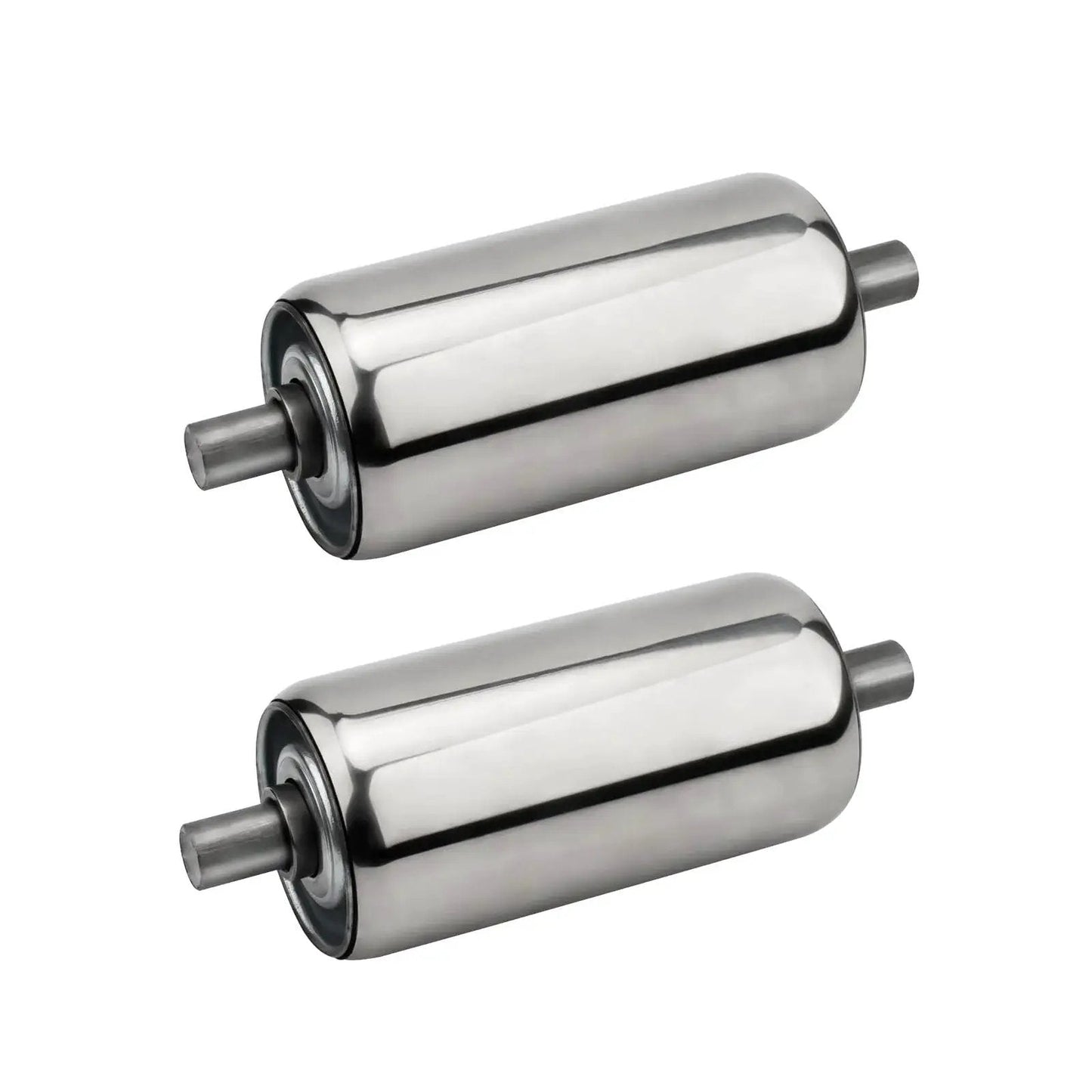 Two Pack Stainless Steel Conveyor Rollers, 2 Inch Diameter By 4 Inch Length, Gravity Transmission Replacement Rollers