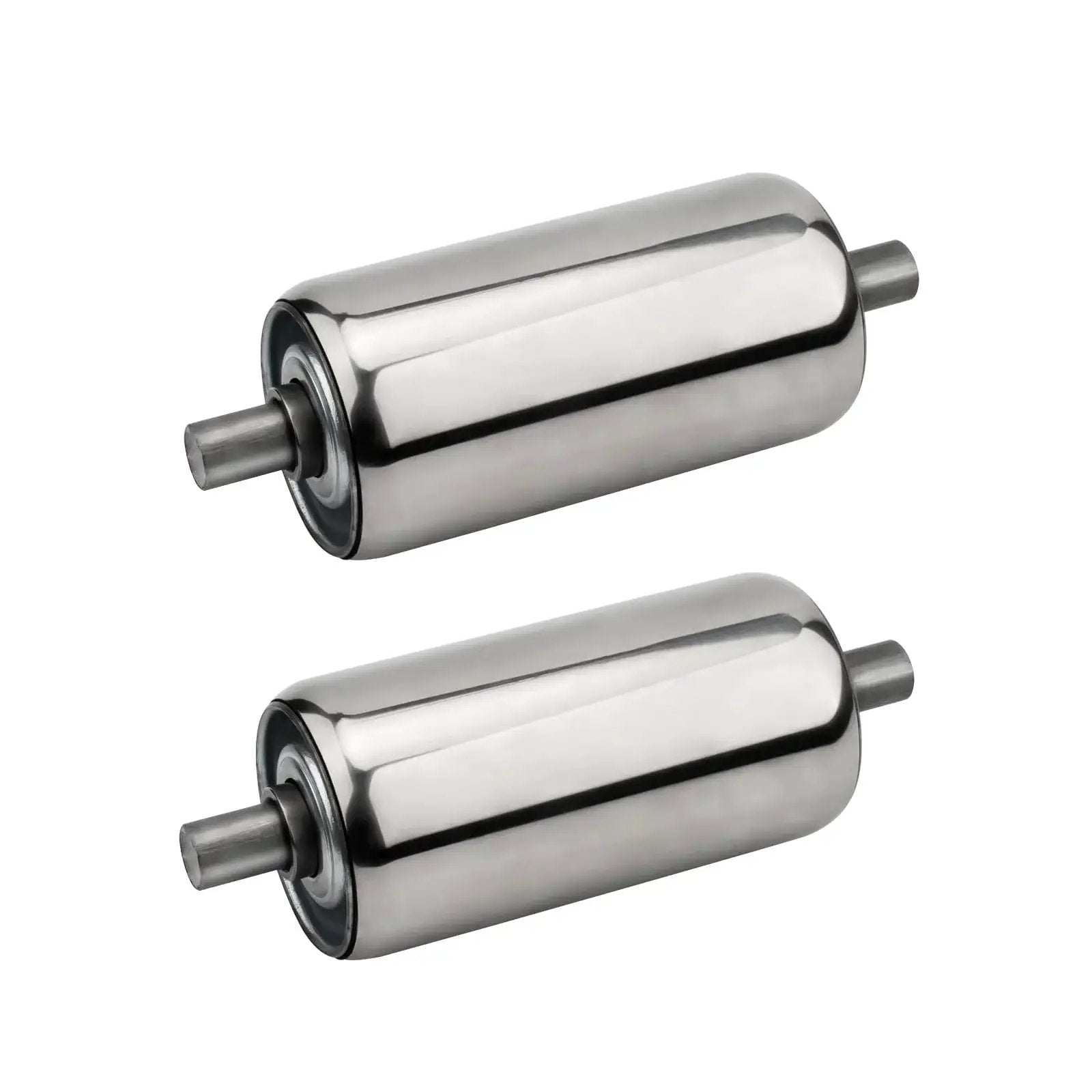 Two Pack Stainless Steel Conveyor Rollers, 2 Inch Diameter By 4 Inch Length, Gravity Transmission Replacement Rollers