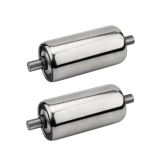 Two Pack Stainless Steel Conveyor Rollers, 2 Inch Diameter By 4 Inch Length, Gravity Transmission Replacement Rollers