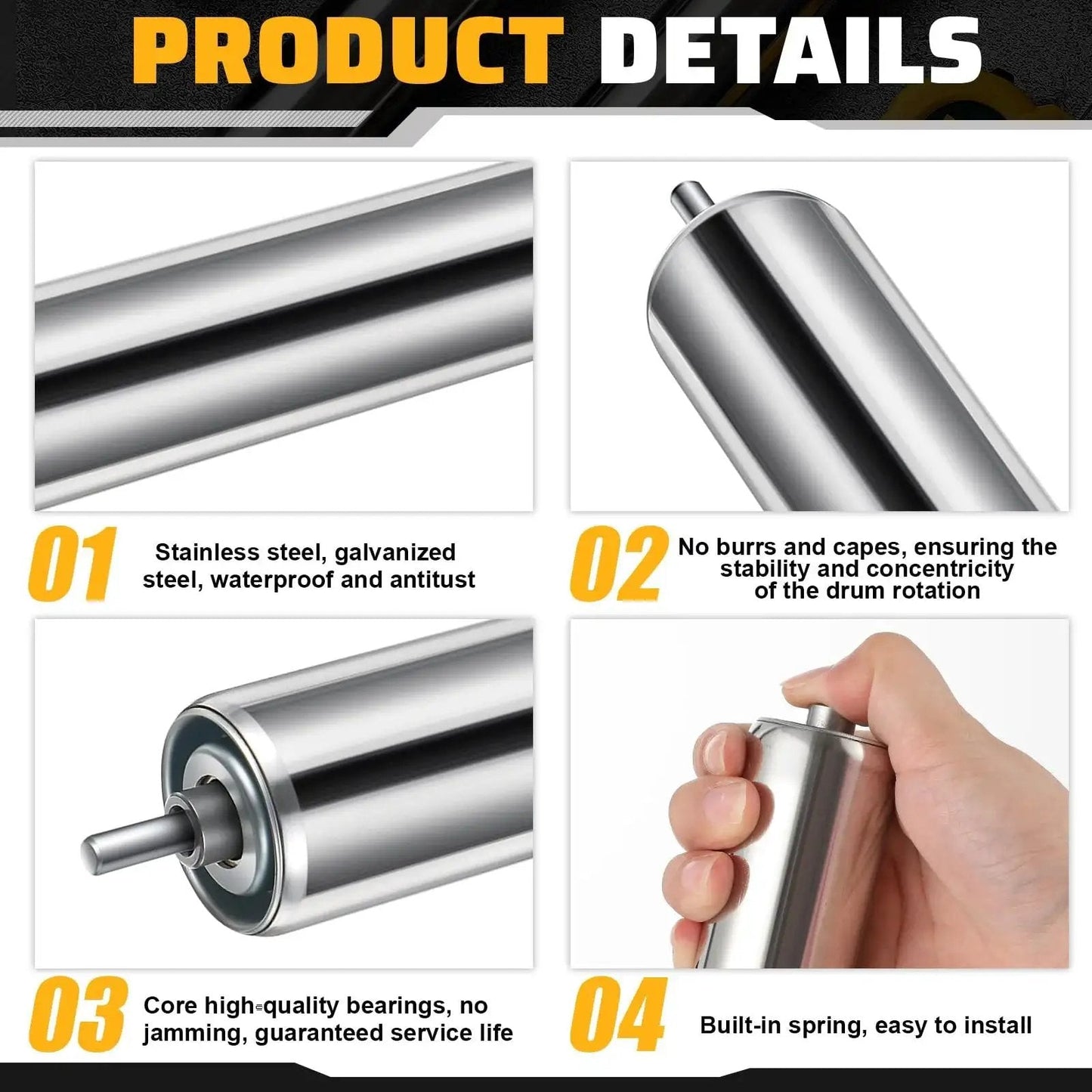 Galvanized Steel Conveyor Rollers For Roller Stands By Tandefio 10 Inch Length And 1.5 Inch Diameter waterproof bearings detail