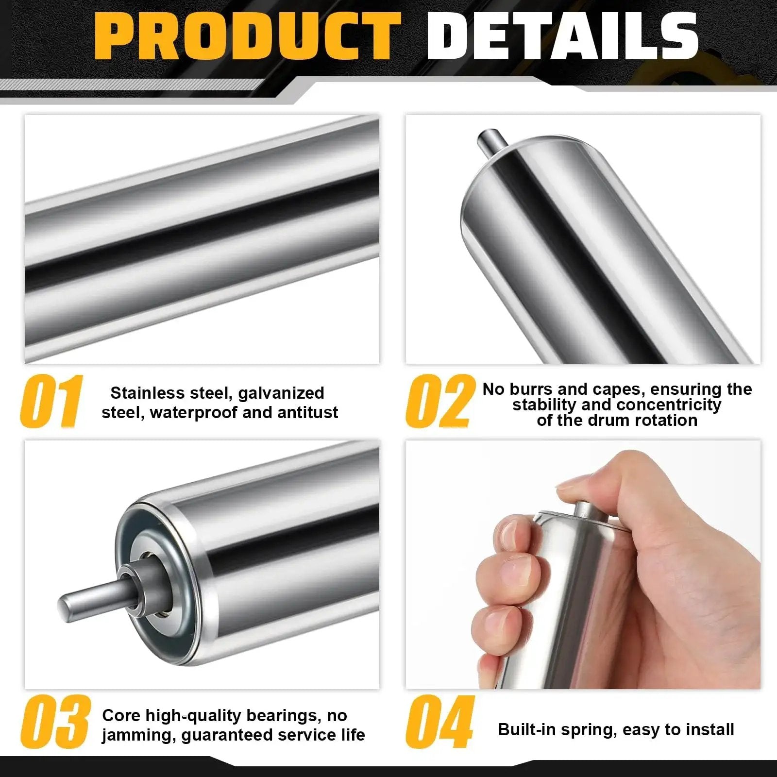 Galvanized Steel Conveyor Rollers For Roller Stands By Tandefio 10 Inch Length And 1.5 Inch Diameter waterproof bearings detail