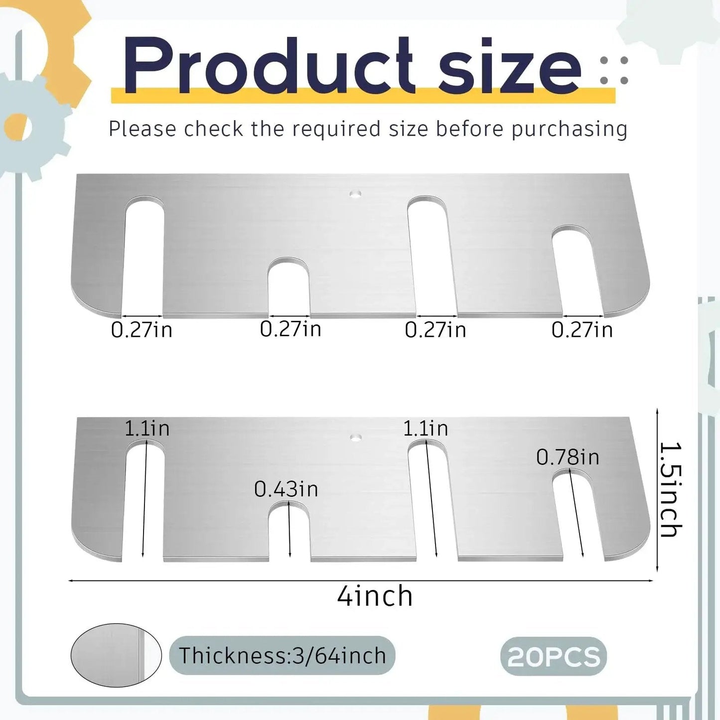 Product size guide for Durable Stainless Steel Door Hinge Shims Set With 20 Pieces 4 Inch Silver For Quick Door Repair And Squeak Free Hinges