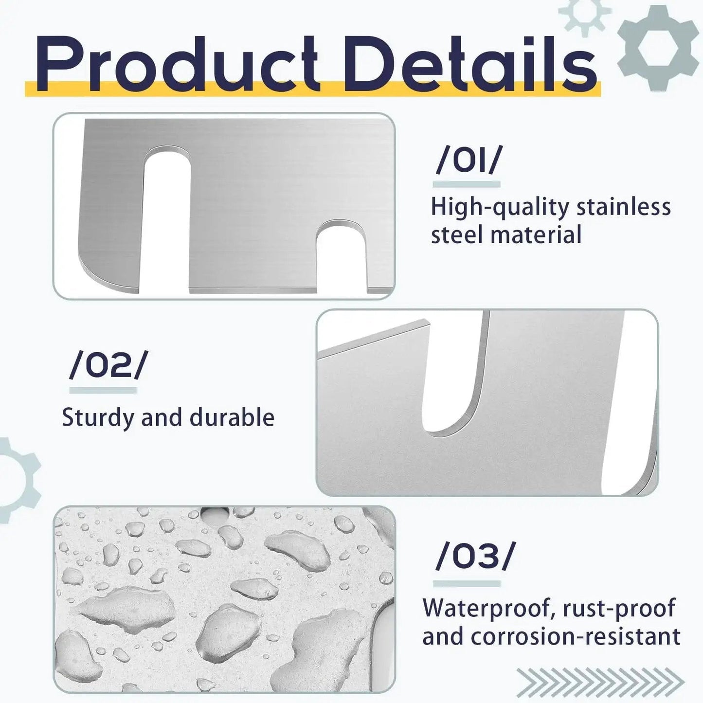 Durable Stainless Steel Door Hinge Shims Set With 20 Pieces 4 Inch Silver details showing quality and rust resistance MorningRo