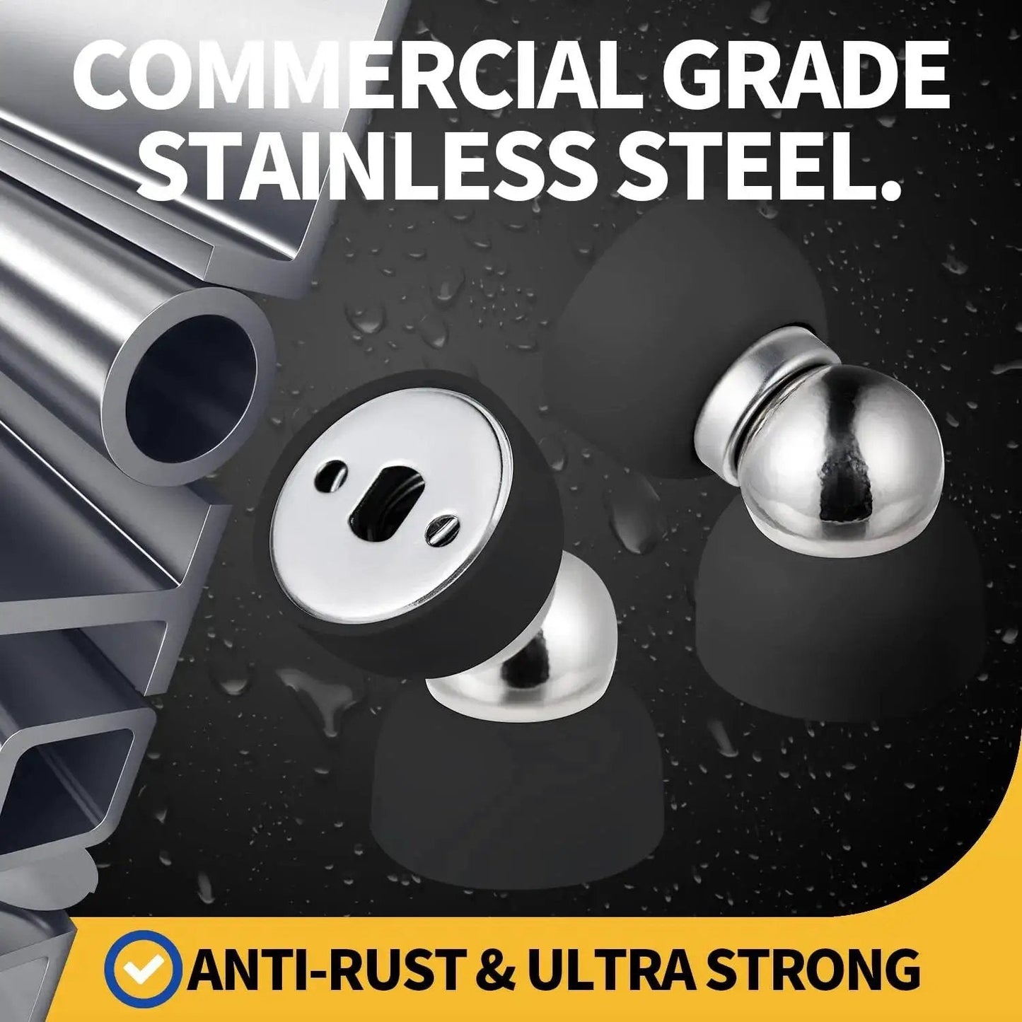 Powerful Magnetic Door Stopper Set Of 2 Stainless Steel Mini Door Stops with Durable Black Finish, commercial grade steel