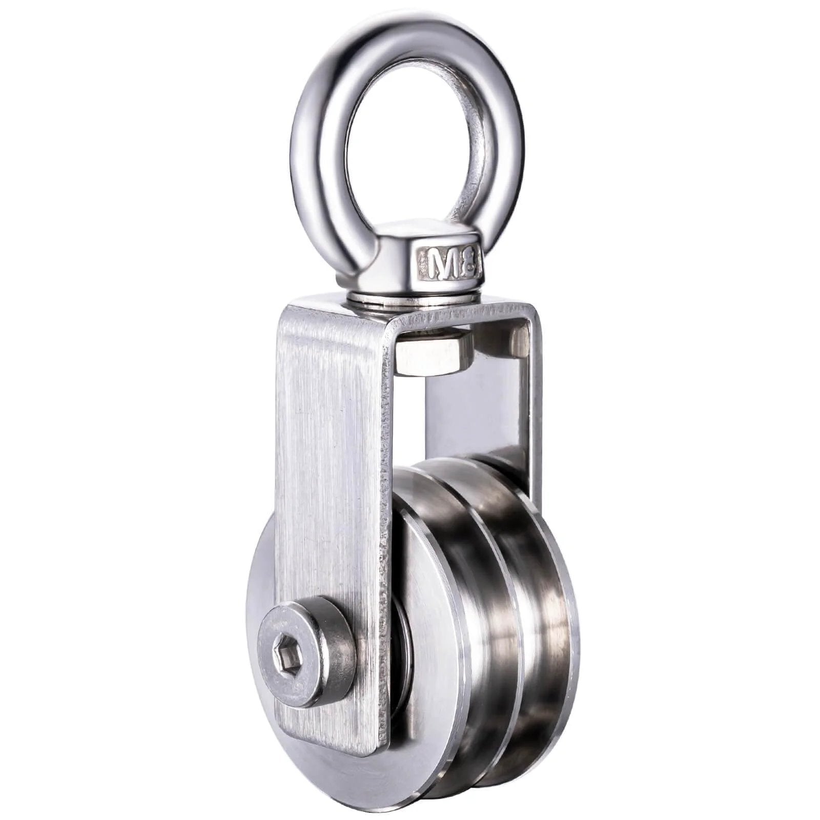 SHINICO Double Cable Pulley Block Heavy Duty Stainless Steel, Bearing Inside, Swivel Single Pulley Wheel, Good for Pulley Lifing System, Loading 550lb, 1 Pack