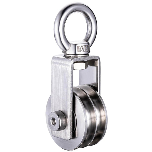 SHINICO Double Cable Pulley Block Heavy Duty Stainless Steel, Bearing Inside, Swivel Single Pulley Wheel, Good for Pulley Lifing System, Loading 550lb, 1 Pack