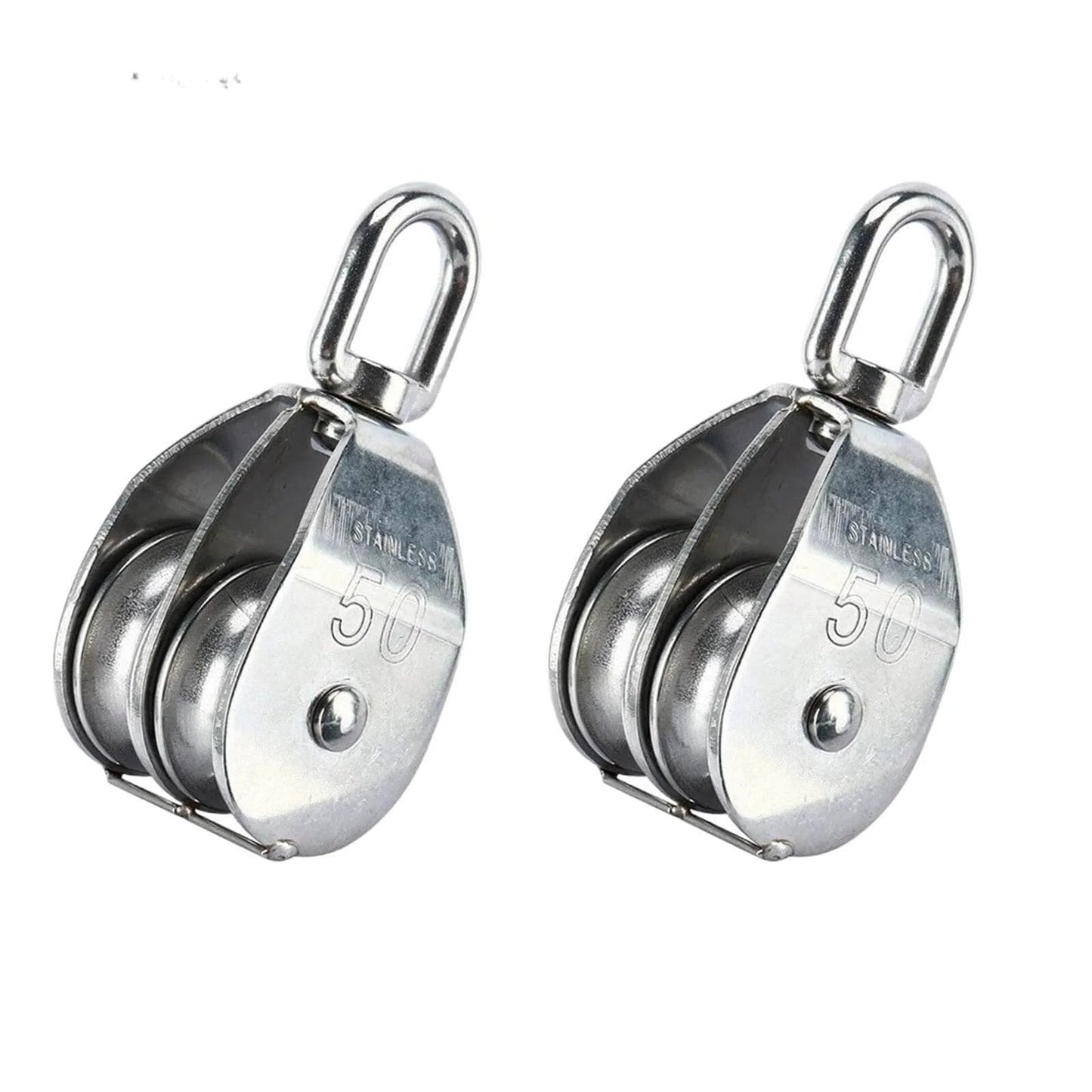 2-Pack M50 Lifting Double Pulley Block 304 Stainless Steel Crane Rotary Hook Double Pulley Loading M50 Double Pulley