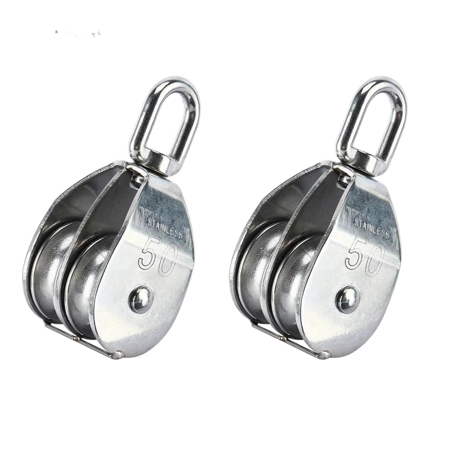 2-Pack M50 Lifting Double Pulley Block 304 Stainless Steel Crane Rotary Hook Double Pulley Loading M50 Double Pulley