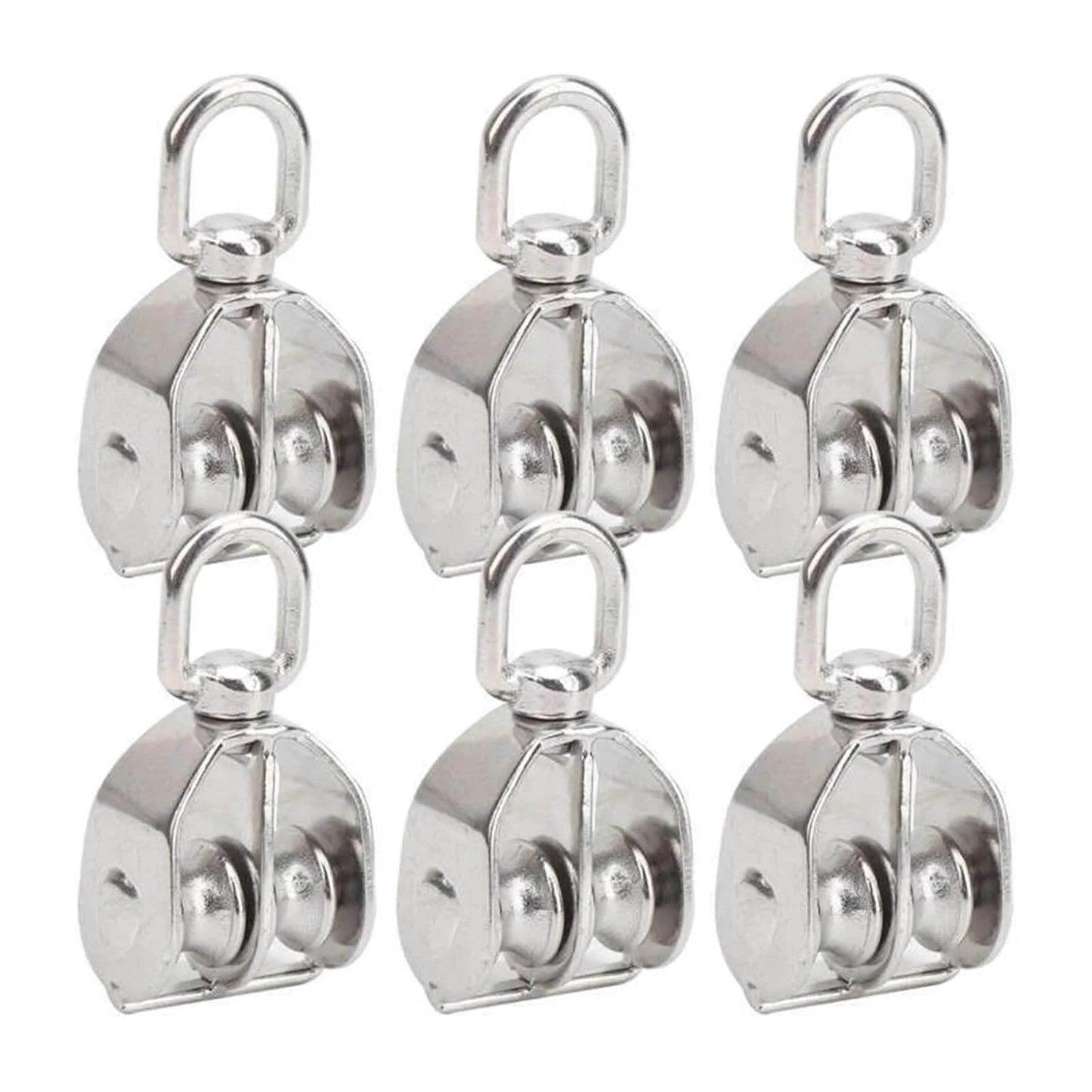 Six 10Pcs M15 Pulley Block 304 Stainless Steel Heavy Duty Traction Wheel Single/Double Wheel Lifting Rope Block(Double) front view
