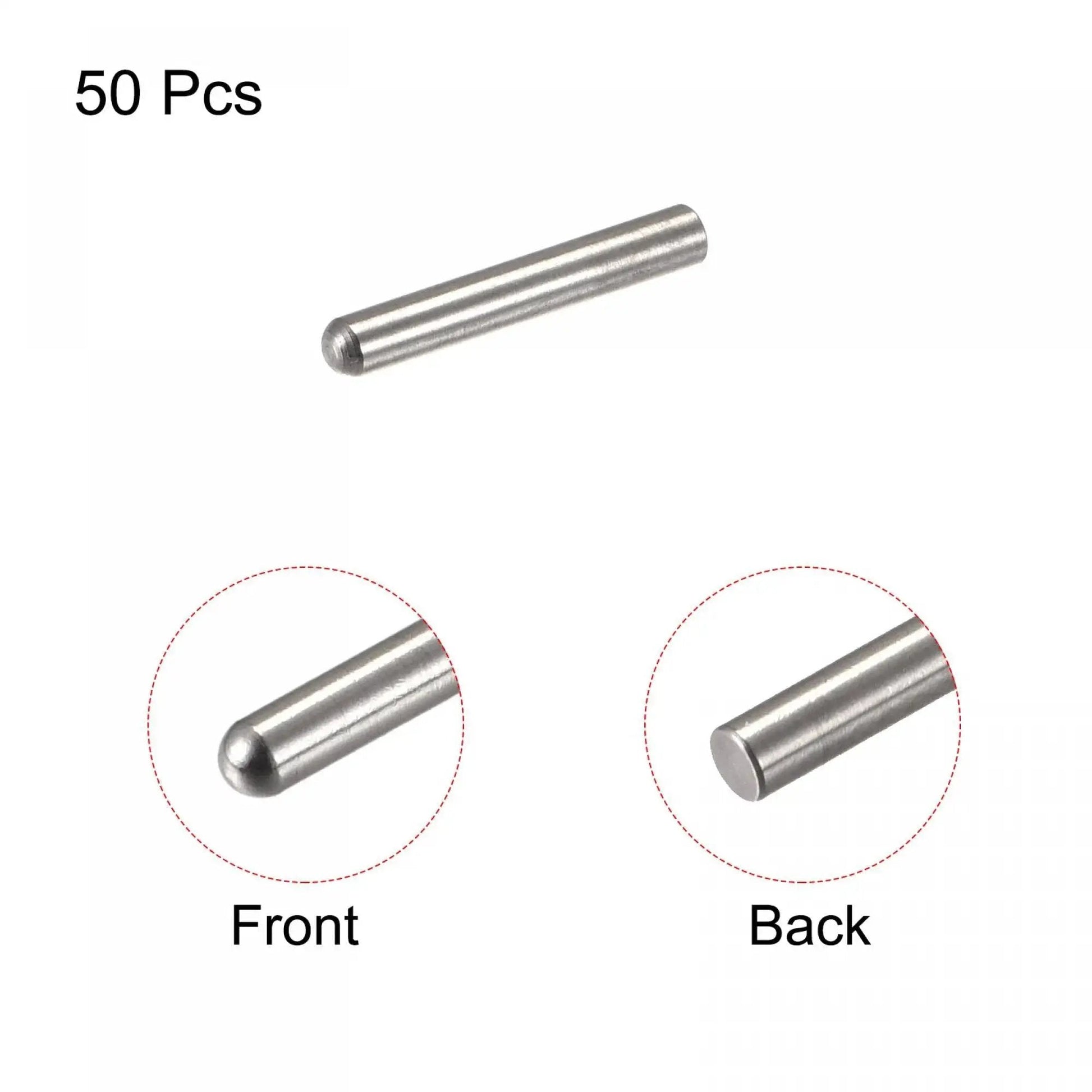 3x15mm Dowel Pins Set 50 Pcs 304 Stainless Steel Round Head Flat Chamfered End Dowel Pins for furniture assembly.