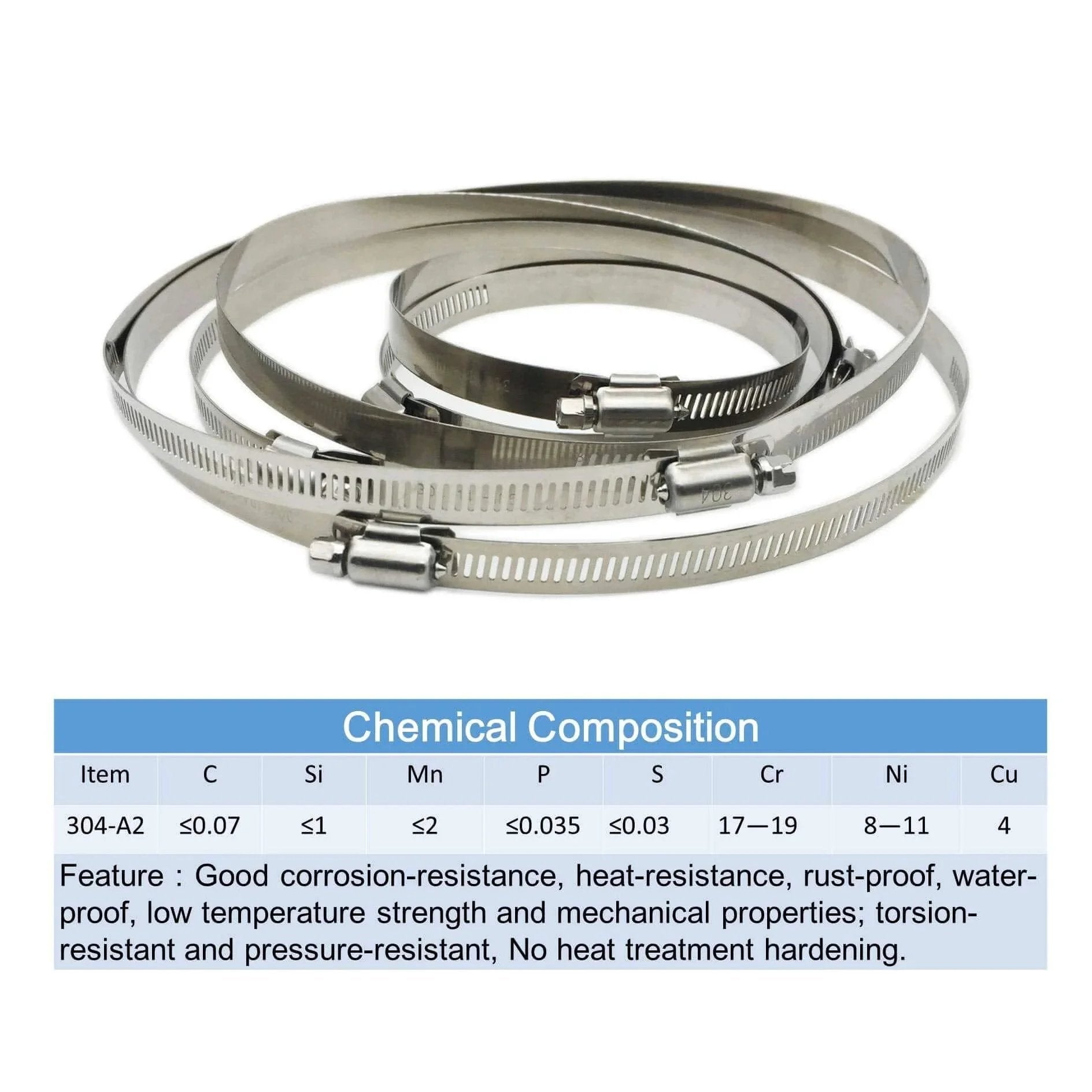 Adjustable 304 Stainless Steel Duct Clamps Set For 4 Inch Hoses Fits 3.5 To 4.5 Inch Air Ducting Pipe Fittings displayed on table